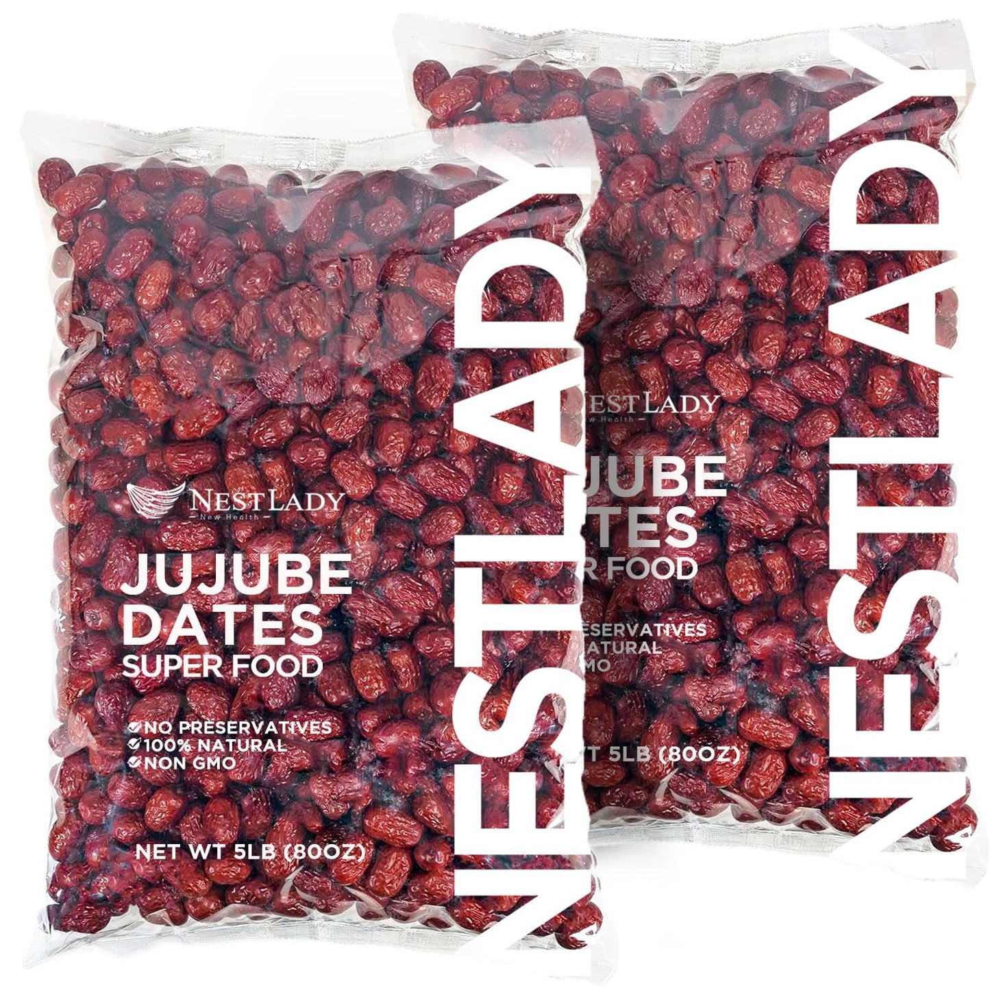 NESTLADY Premium Jujube Date, Red Date (Hong Zao), 100% Natural, Improve sleep, Health Snack, Dried Fruit, Sweet and Chewy Net weight: 454g (1LB),Packed in USA