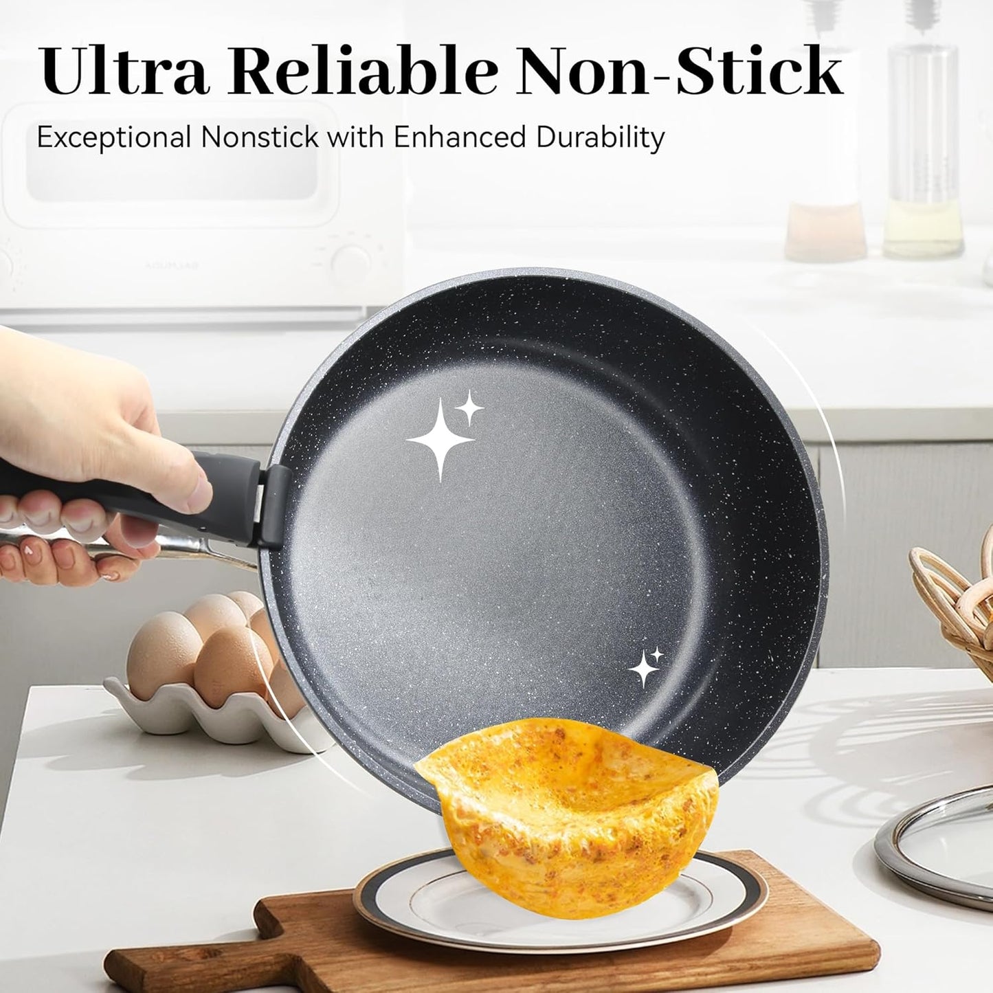 5PCS Pots and Pans Set Non Stick, Kitchen Cookware Sets with Detachable Handle, Ceramic Cookware Sets, Non Stick RV Cookware Cooking Set, Dishwasher & Oven Safe, PFOA Free, Black