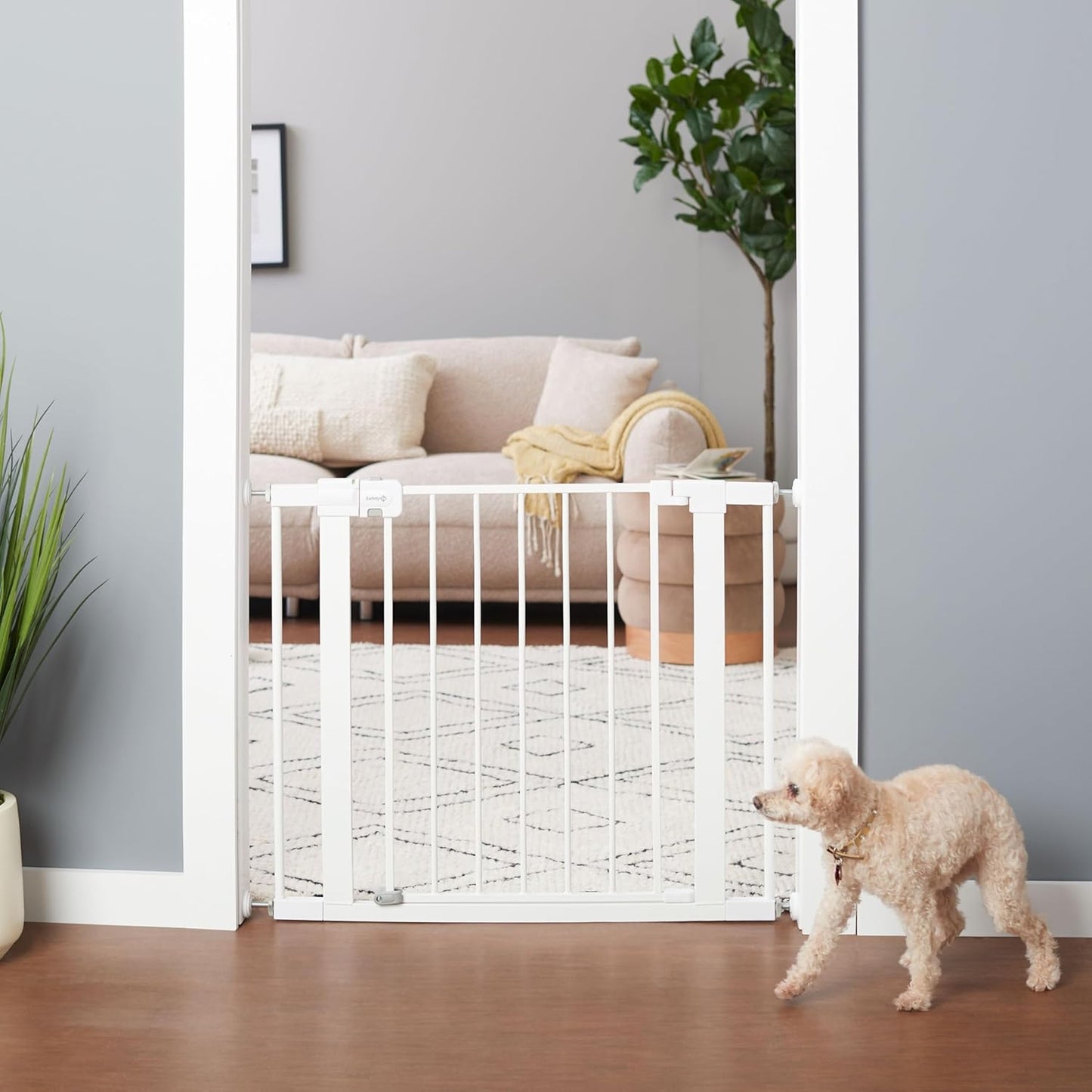 Safety 1st Easy Install Walk-Thru Baby Gate with Door – White, 28” Tall, Fits 29”–38” Doorways