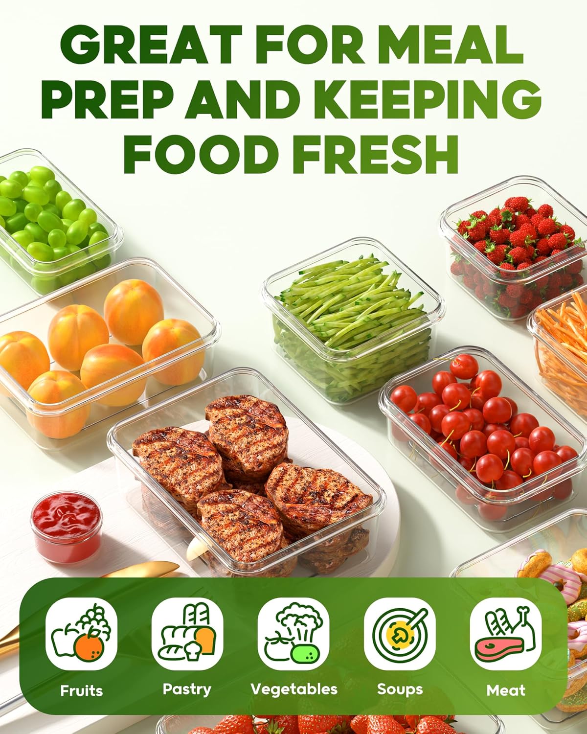 60 PCS Food Storage Containers with Lids, BPA-Free Plastic Food Containers for Kitchen Storage, Leak Proof, Reusable Meal Prep Containers with Labels & Pen