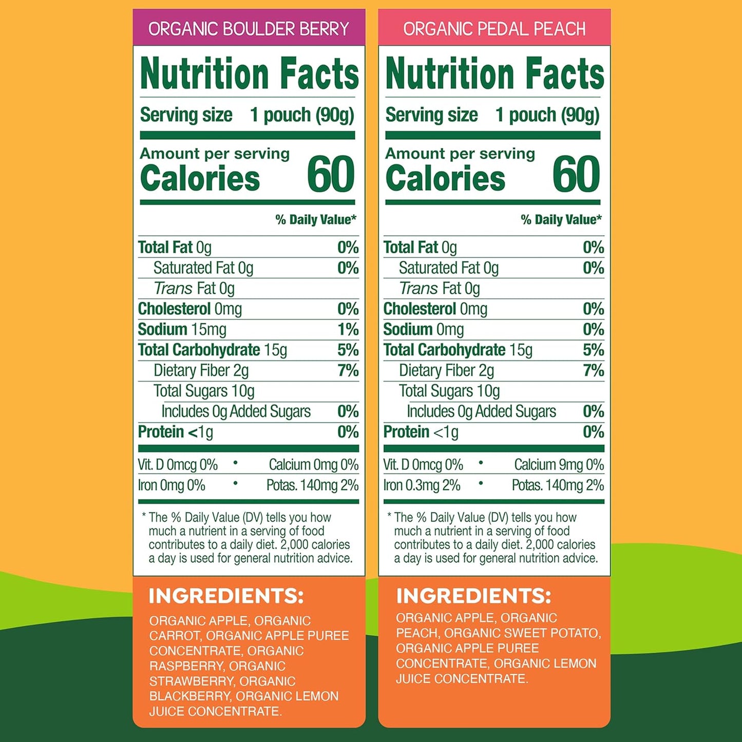 GoGo squeeZ No Sugar Added Organic Fruit & veggieZ Applesauce and Puree Variety Pack, Pedal Peach and Boulder Berry, 3.2 oz Pouches (Pack of 12), Fruit Snacks for Kids, Gluten Free, Nut Free, Recloseable Cap, BPA Free