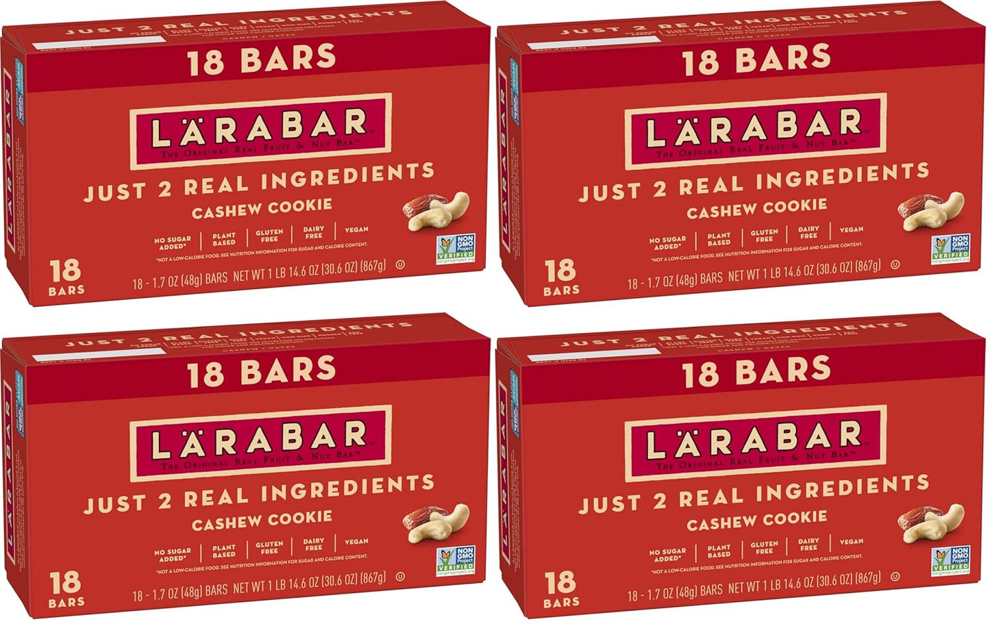 Larabar Cashew Cookie, Fruit and Nut Bars, Gluten Free and Vegan, 30.6 oz, 18 Ct