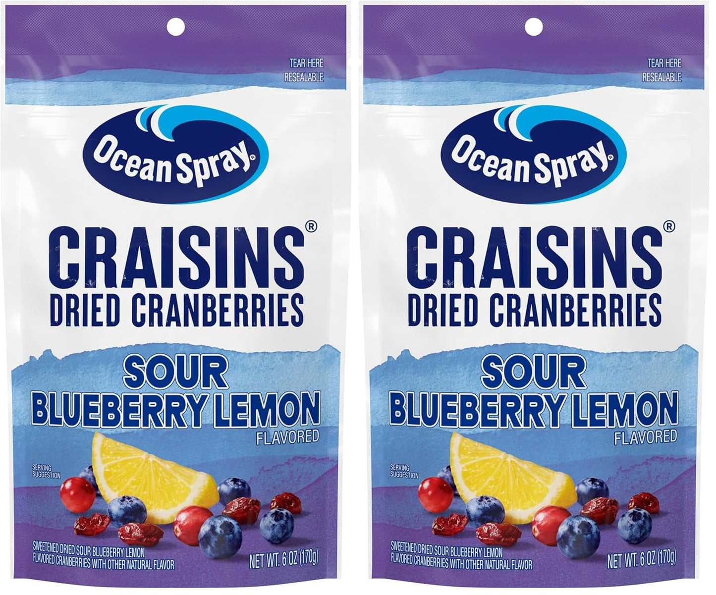 Ocean Spray® Craisins® Sweetened Dried Cranberries, Sour Blueberry Lemon, 6oz Pouch