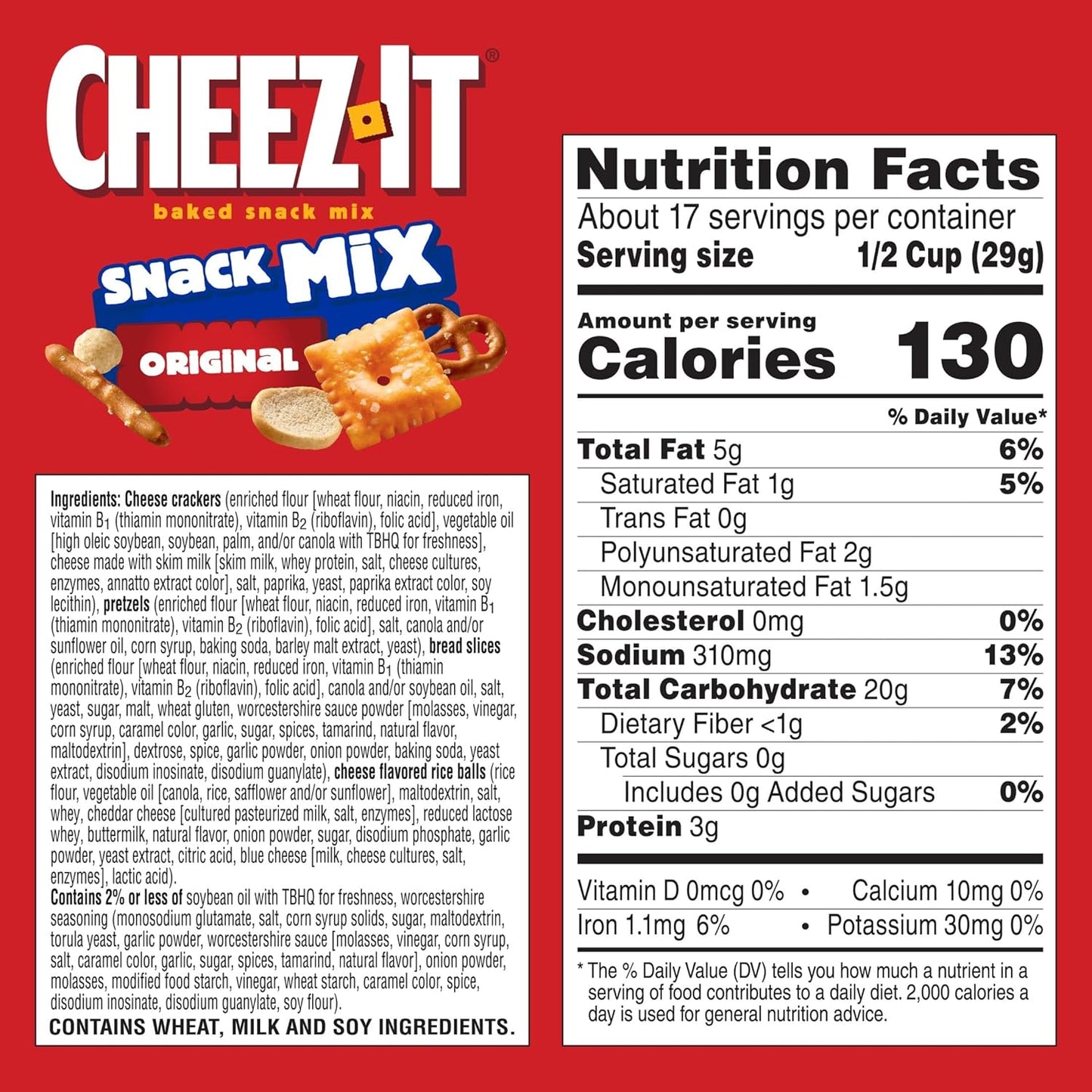 Cheez-It Snack Mix, Lunch Snacks, Family Size, Original, 17.8oz Box (1 Box)
