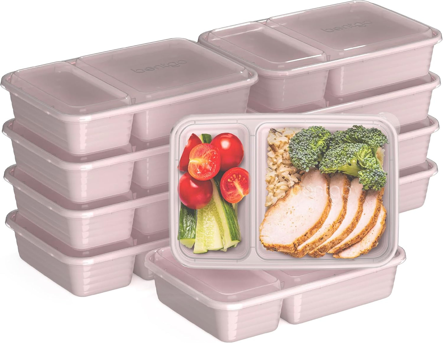 Bentgo Prep - 20-Piece 2-Compartment Reusable Meal Prep Containers with Lids, PFAS & BPA Free Materials, Durable, Microwave, Freezer, & Dishwasher Safe To Go Food Storage (Silver)