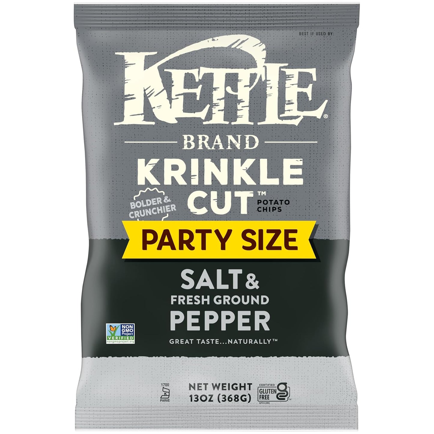 Kettle Brand Potato Chips, Krinkle Cut, Salt & Ground Pepper Kettle Chips, Party Size, 13 Oz