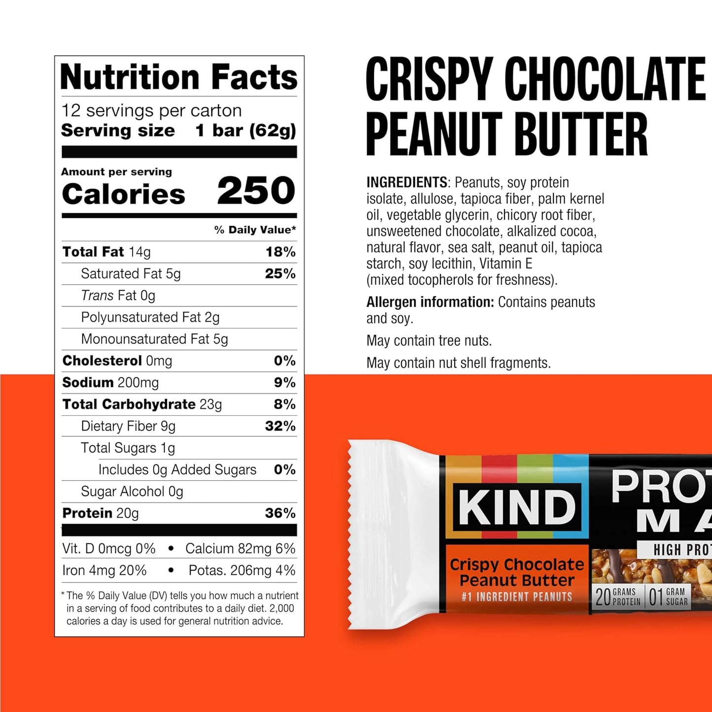 KIND Protein MAX Bars Variety Pack, Gluten Free, Low Sugar, High Fiber Snacks, Crispy Chocolate Peanut Butter, Sweet & Salty Caramel Peanut, Raspberry Cocoa, Dark Chocolate, 20g Protein, 12 Count