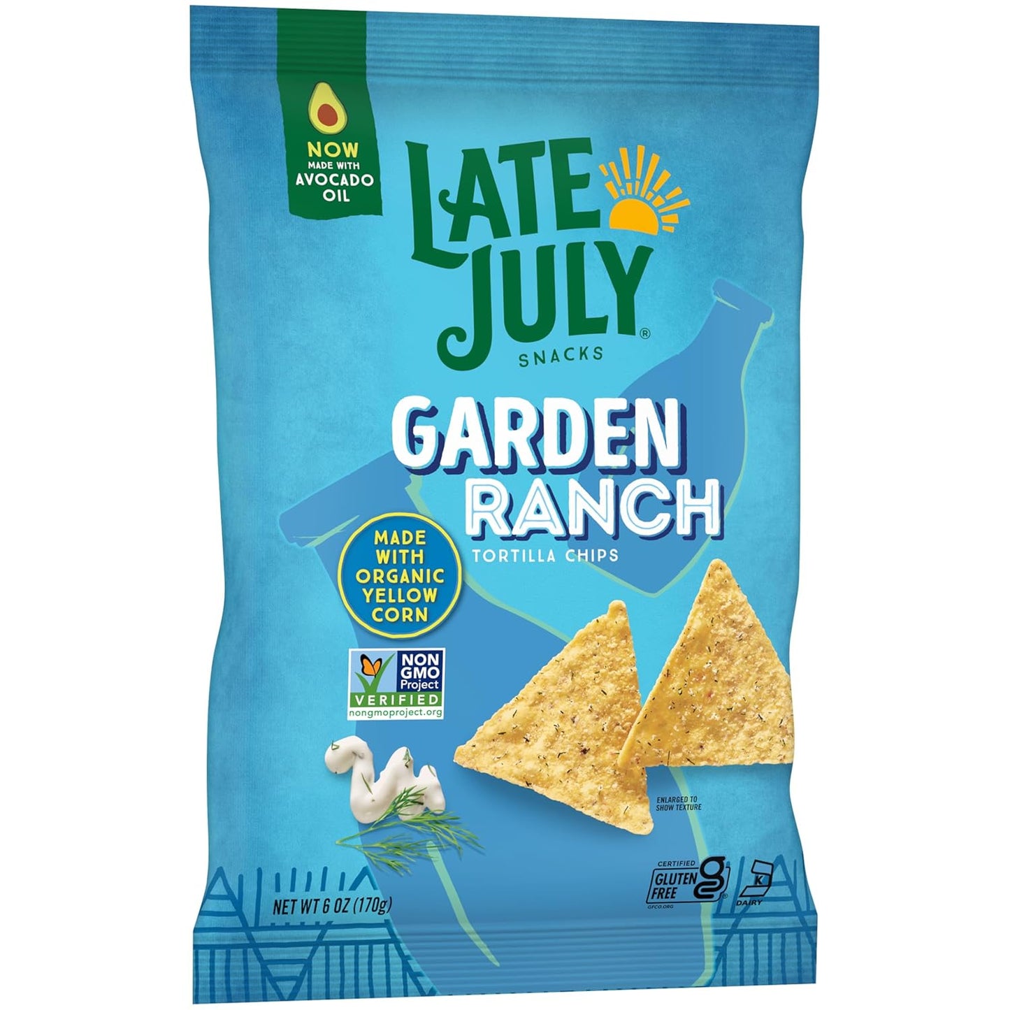 LATE JULY Snacks Garden Ranch Tortilla Chips, 6 Oz Bag