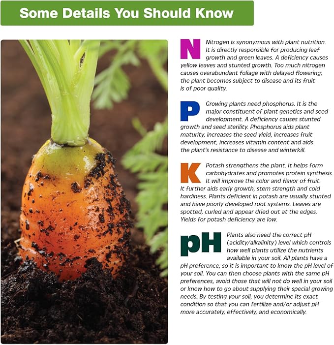 Rapitest Soil Test Kit for Gardens, Vegetables, Flowers and Lawns. USA designed and assembled soil tester completely, quickly and accurately measures/analyzes soil pH acidity and garden nutrients.