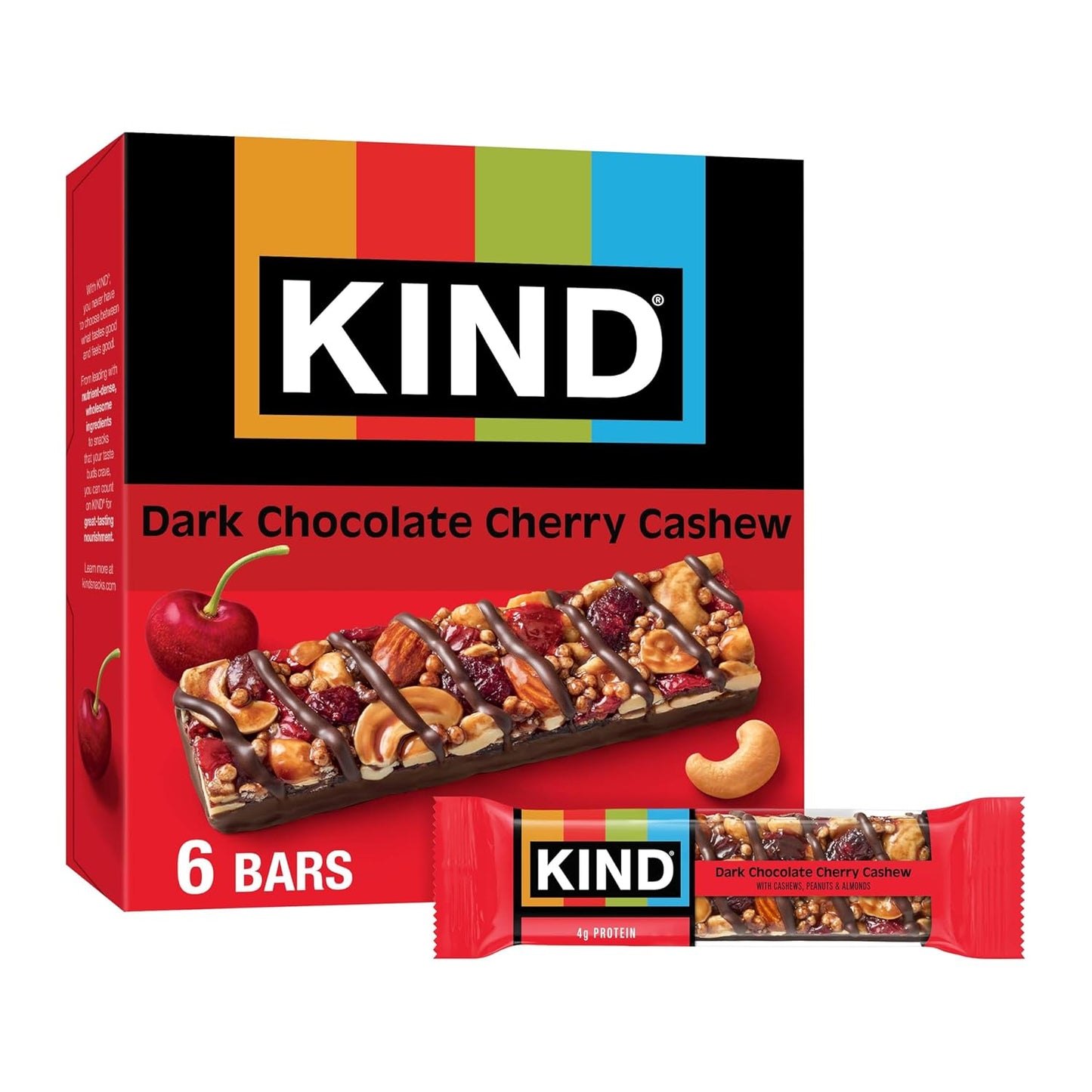 KIND Healthy Snacks Bars, Dark Chocolate Nuts & Sea Salt, Gluten Free, Low Sugar, High Fiber Snacks, 6g Protein, 6 Count