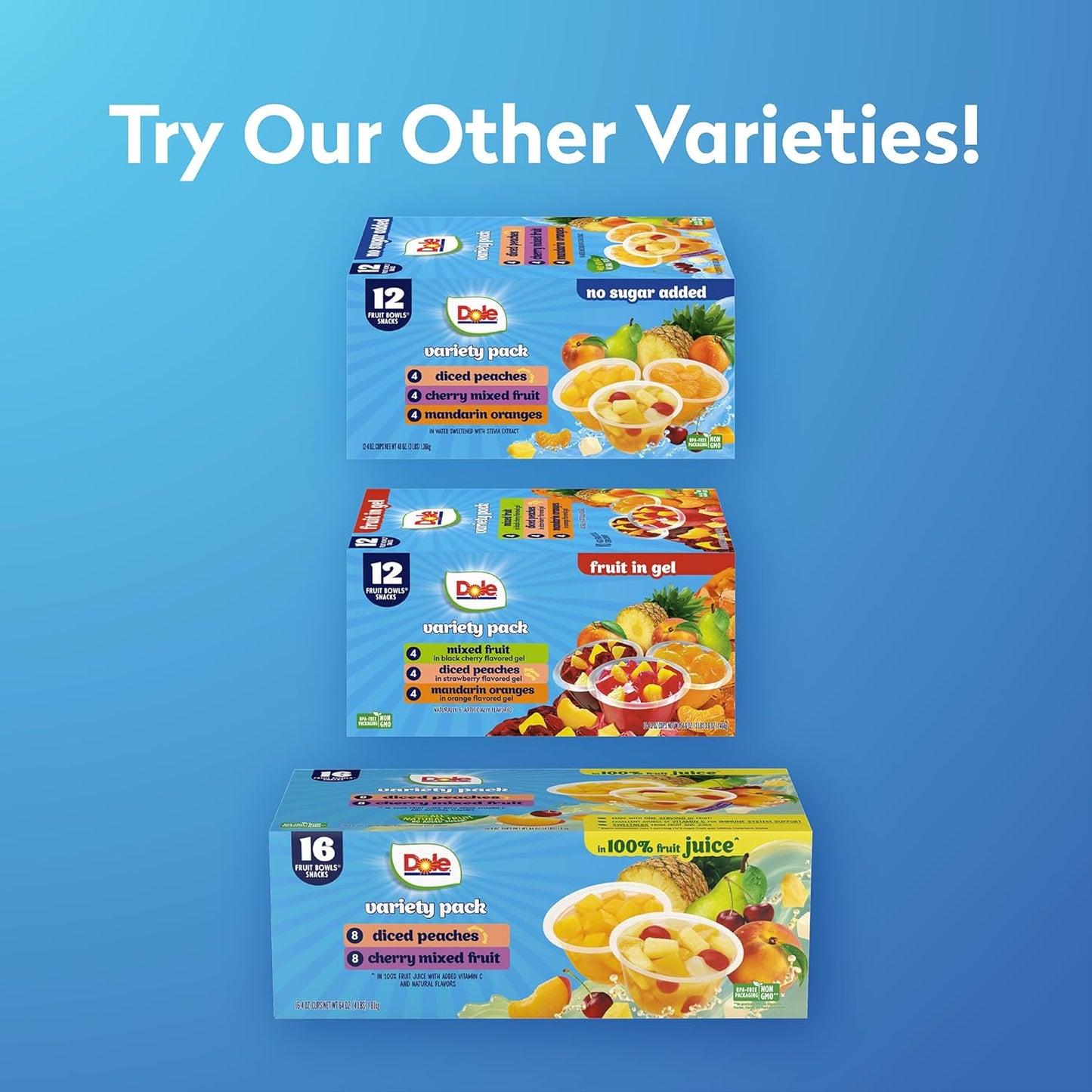 dole diced peaches mandarin oranges cherry mixed fruit no sugar added variety pack - 12 pack