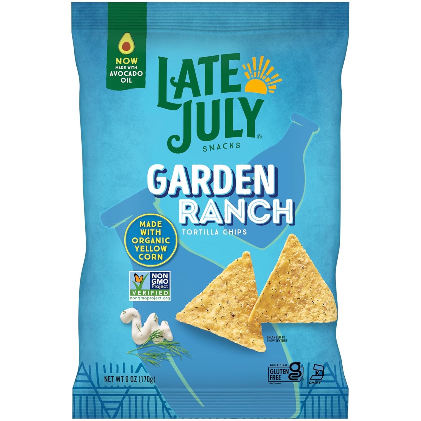 LATE JULY Snacks Garden Ranch Tortilla Chips, 6 Oz Bag