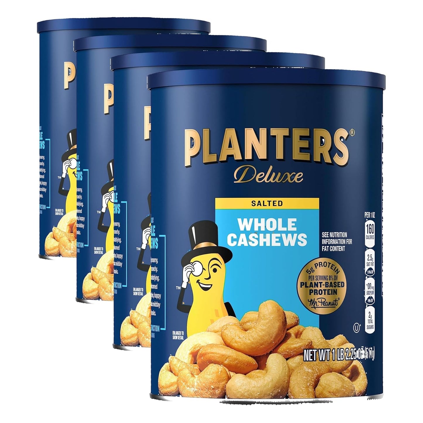 PLANTERS Deluxe Lightly Salted Cashews, Party Snacks, Plant-Based Protein, Quick Snack for Adults, After School Snack, Flavored with Sea Salt, Kosher, 1lb 2.25oz