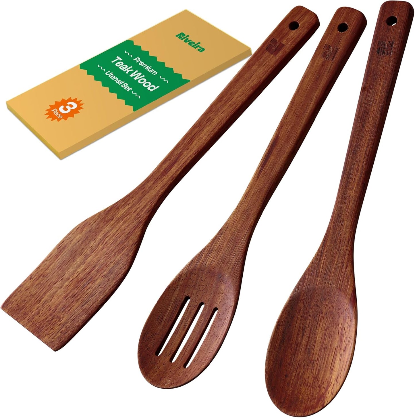 Riveira Bamboo Cooking Spoons 6-Piece – Wooden Cooking Utensils Set with Wooden Spoons for Cooking & Spatulas Wooden Utensil Sets – Premium Kitchen Utensils Set – Durable First Apartment Essentials