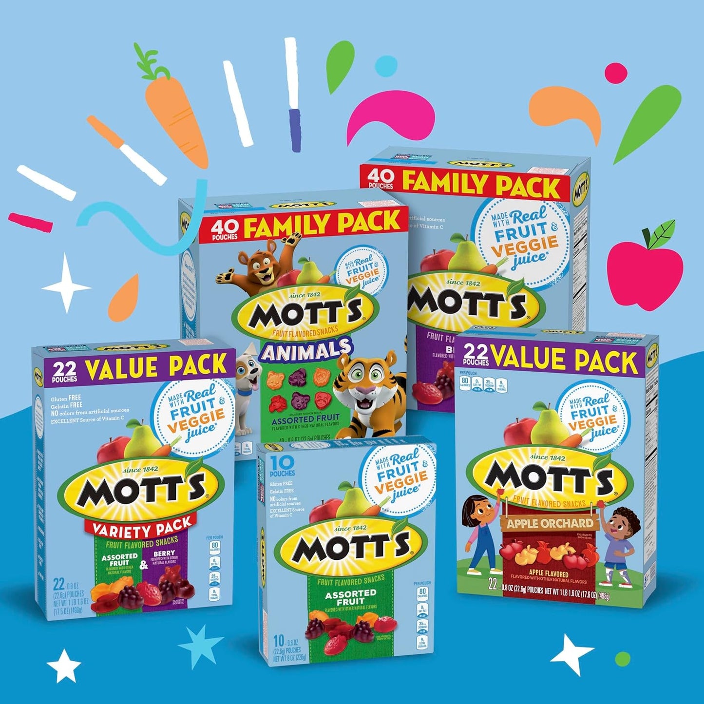 Mott's Animals Assorted Fruit Flavors Valentine's Day Snacks, Gluten Free, 40 Ct, 32 oz Family Pack
