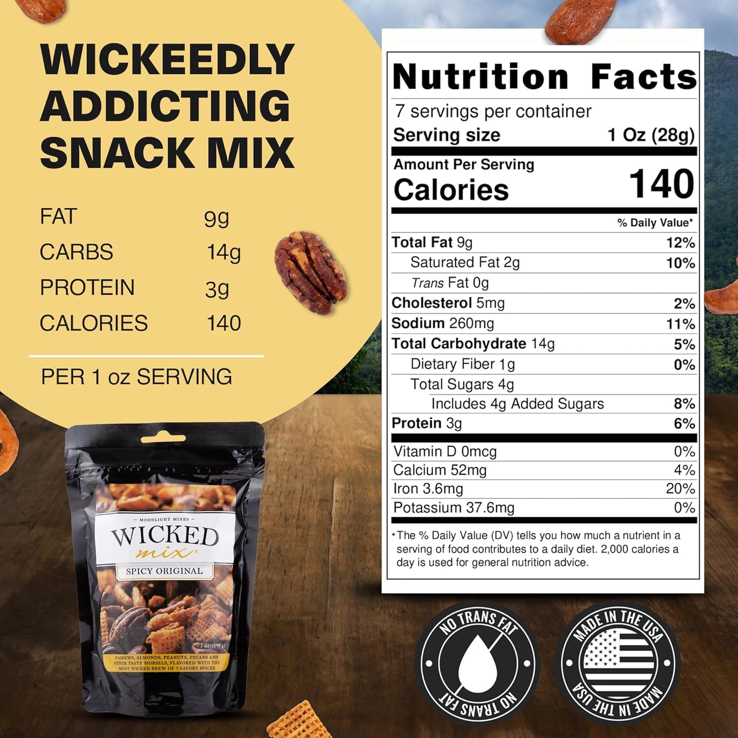 Wicked Mix Snack Mix with Mixed Nuts - Sweet and Salty Snacks Trail Mix Snack Packs with Almonds, Cashews, Pretzels, Pecans - Healthy Snacks Zero Trans Fat in Resealable Bag (Original Mix, Pack of 3)