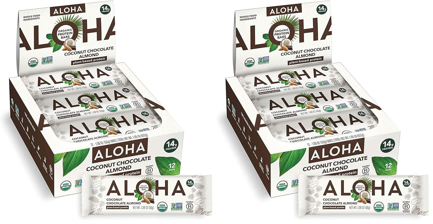 ALOHA Organic Plant Based Protein Bars, Coconut Chocolate Almond, 1.98-Ounce Bars (Pack of 12)