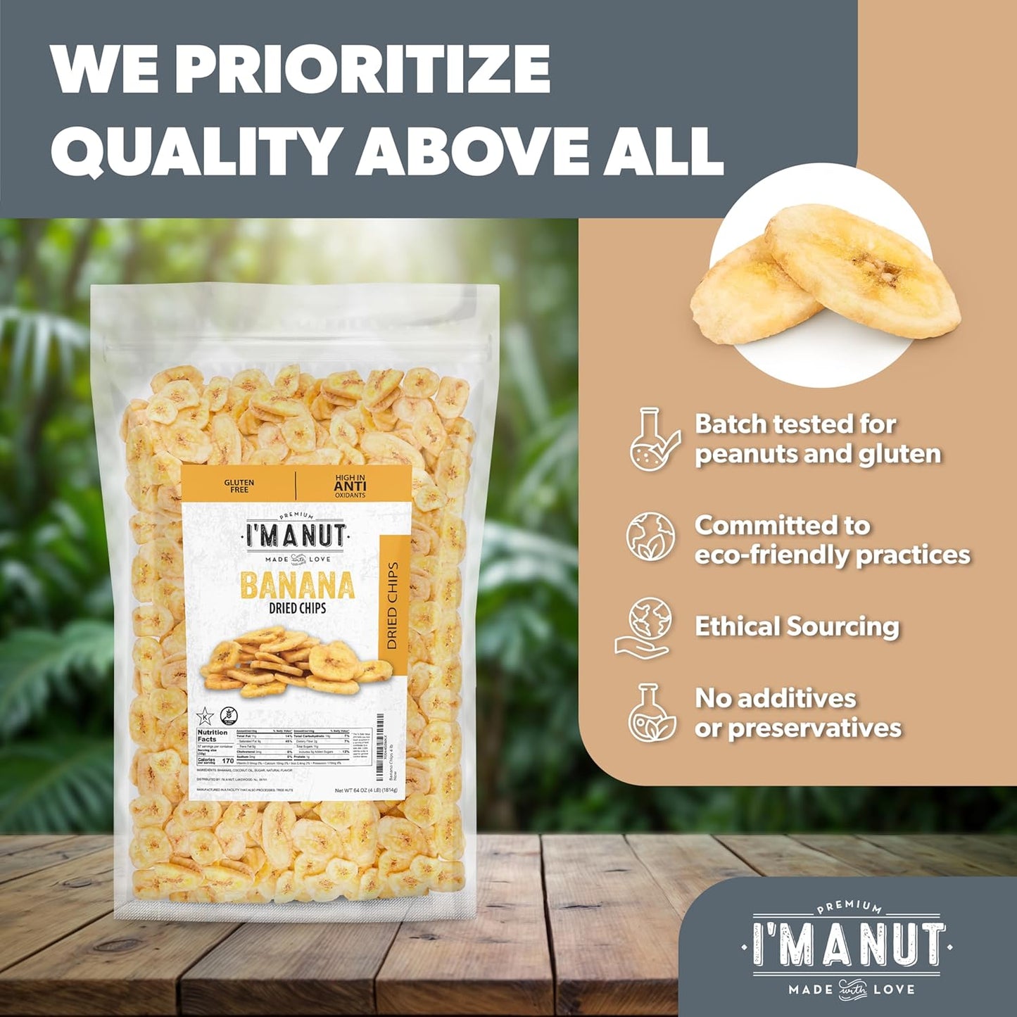 Premium Dried Banana Chips 16oz | Non-GMO, Batch Tested Gluten & Peanut Free | Ethically Sourced for Guilt-Free Snacking | Fresh, Crispy & Sweetened for Delicious Flavor