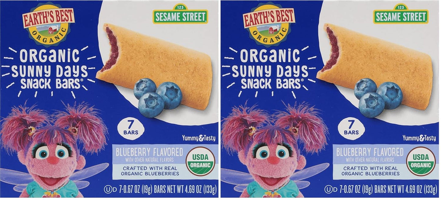 Earth's Best Organic Kids Snacks, Sesame Street Toddler Snacks, Organic Sunny Days Snack Bars for Toddlers 2 Years and Older, Blueberry with Other Natural Flavors, 7 Bars Per Box