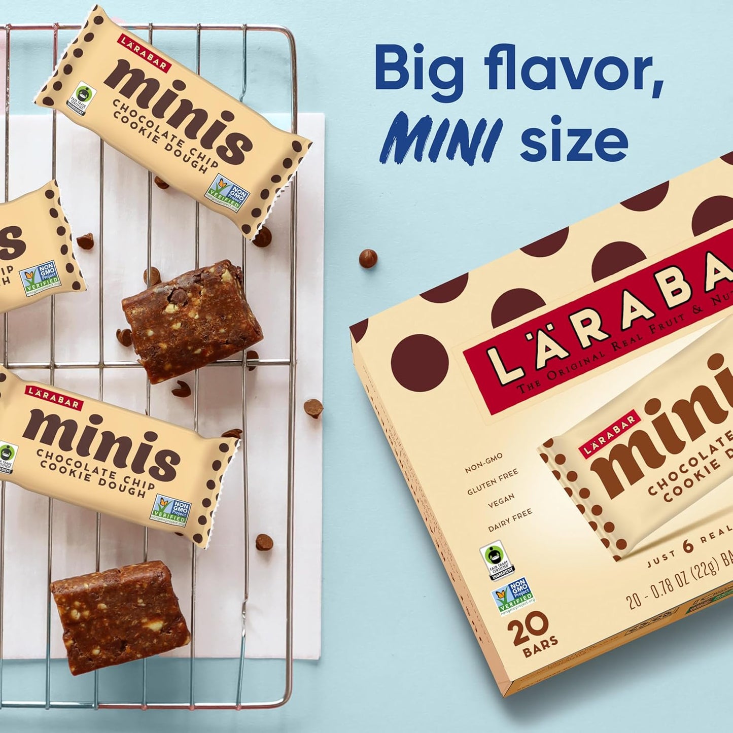 Larabar Minis Chocolate Chip Cookie Dough, Gluten Free Vegan Fruit and Nut Bars, 15.6 oz, 20 Ct