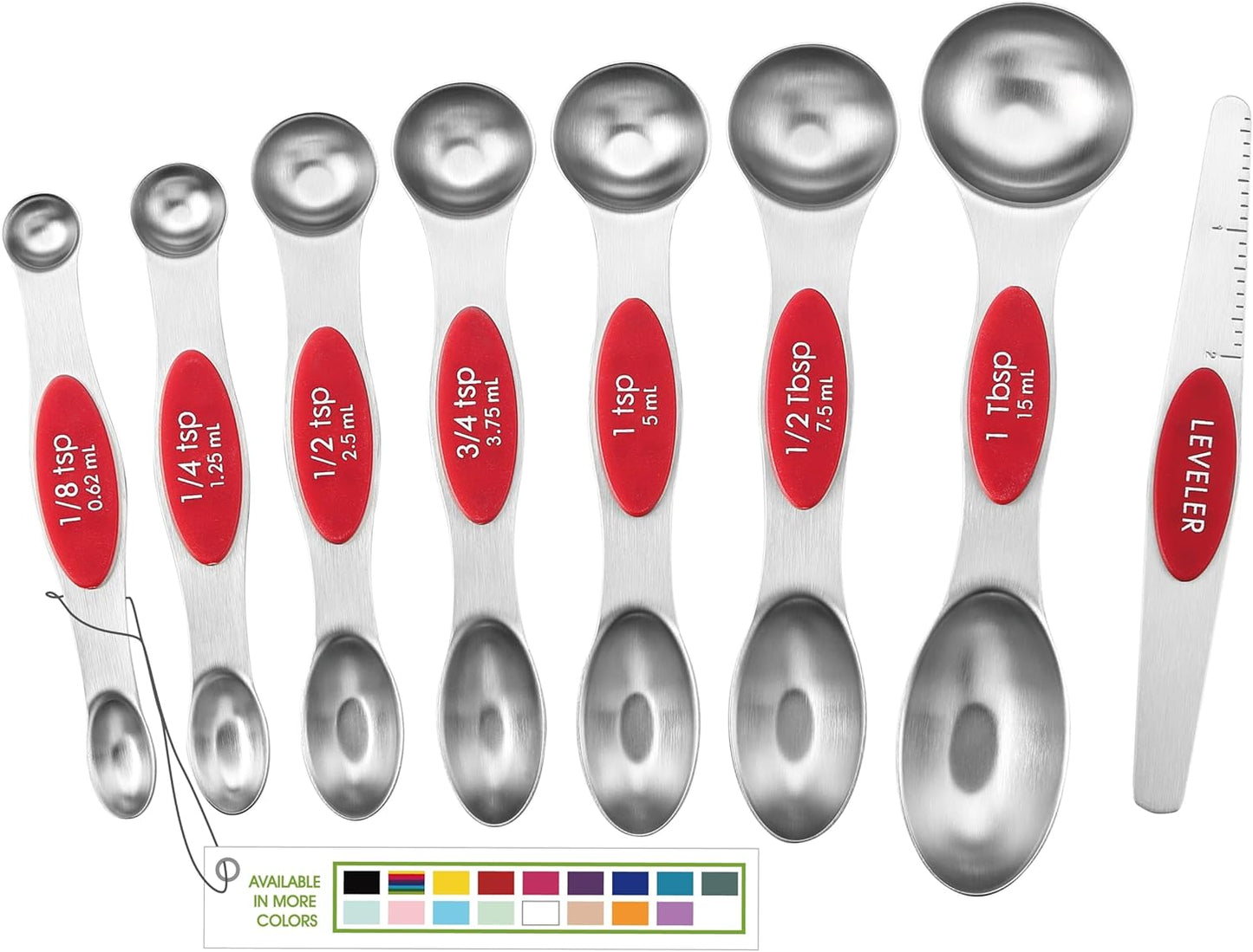 Spring Chef Stainless Steel Magnetic Measuring Spoons Set with Strong N45 Magnets, Heavy Duty Metal Kitchen Gadgets for Baking & Cooking, Fits in Most Kitchen Spice Jars, Set of 8 with Leveler, Black