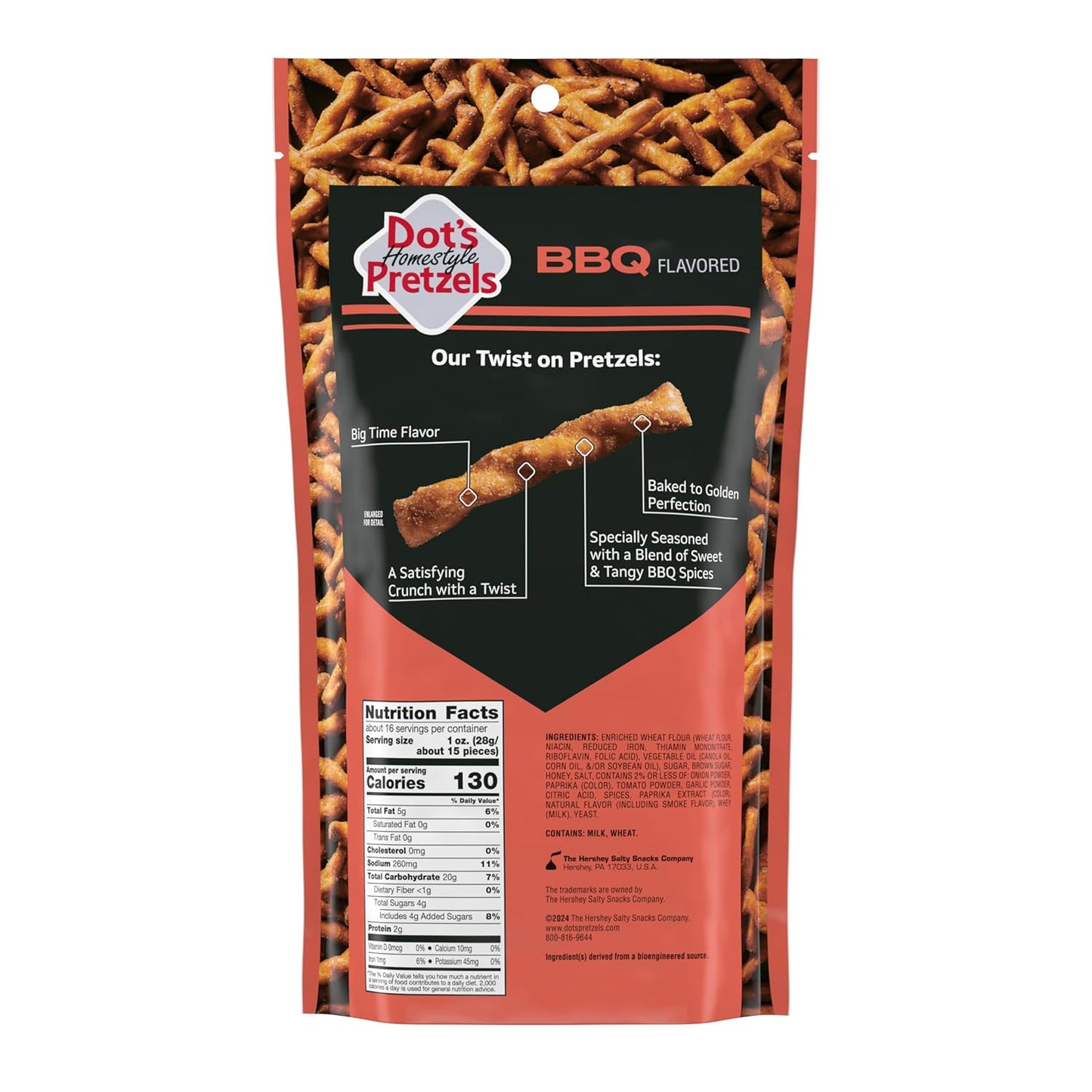 Dot's Homestyle Pretzels BBQ Seasoned Pretzel Twist Snack, 16oz Grocery Sized Bag