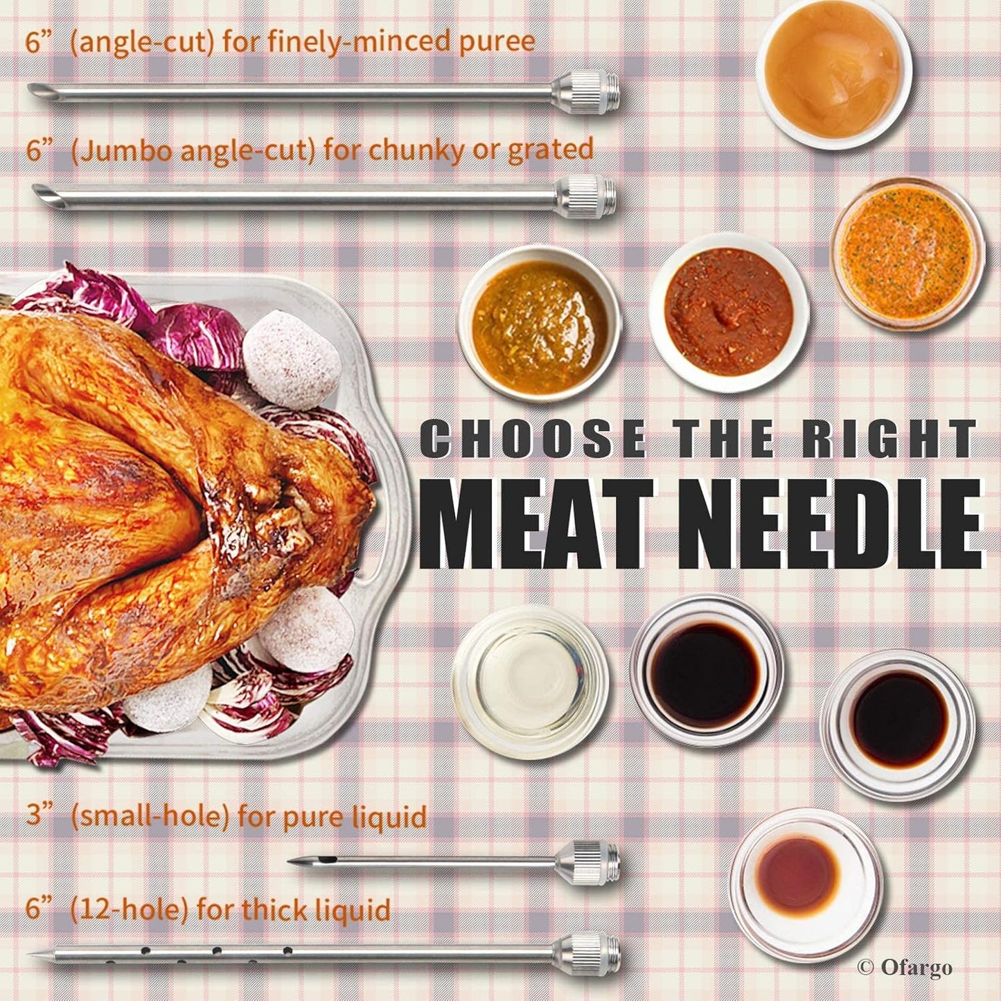 Ofargo Stainless Steel Meat Injector Syringe Kit with 4 Marinade Needles for BBQ Grill Smoker, Gifts for Men Dad Husband in Thanksgiving Christmas Day, 2-oz Large Capacity, Both Paper User Manual and E-Book Recipe