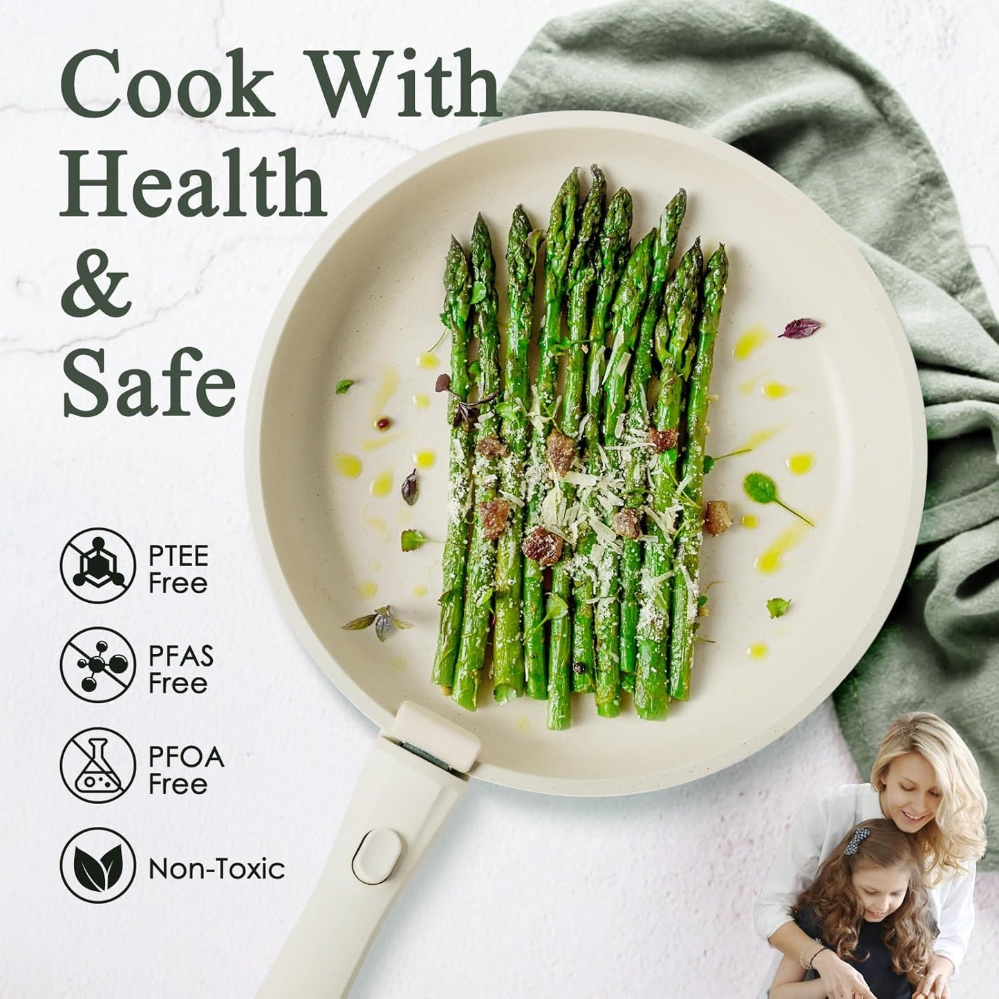 KIKCOIN Pots and Pans Set Nonstick, Ceramic Cookware Set Detachable Handle, Induction Kitchen Cookware Set with Removable Handle, Healthy Non Stick RV Cookware, Dishwasher & Oven Safe, PFOA Free