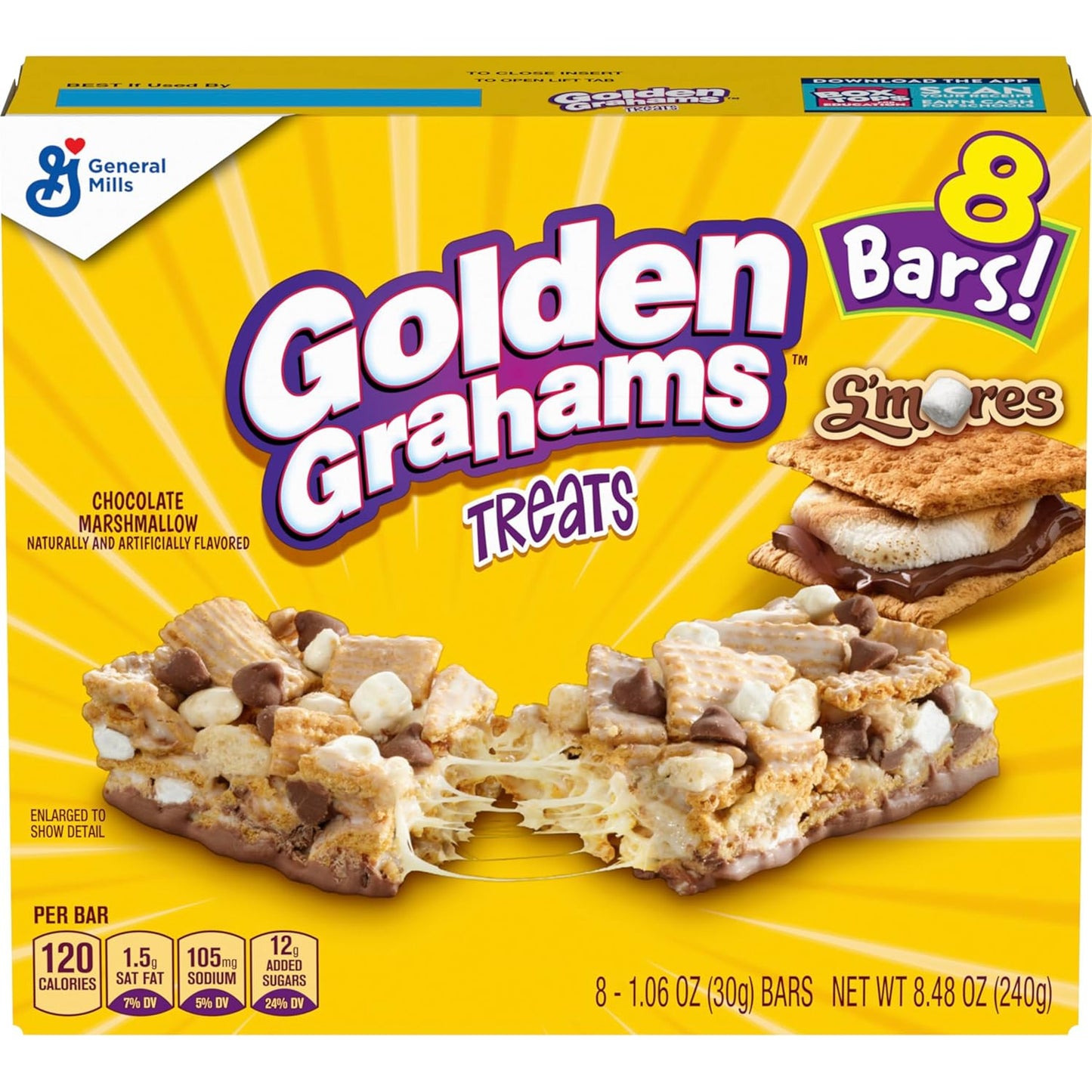 Golden Grahams Breakfast Cereal Treat Bars, S'mores, Snack Bars, 8 Ct, 8.48 oz