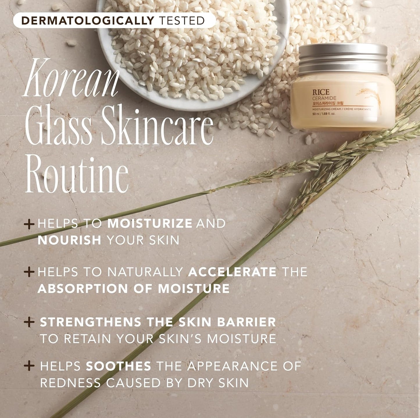 The Face Shop Rice Ceramide Cream, Hydrating Face Moisturizer, for Dry & Combination Skin, Lightweight, Fast-absorbing, 1.69 fl. oz.
