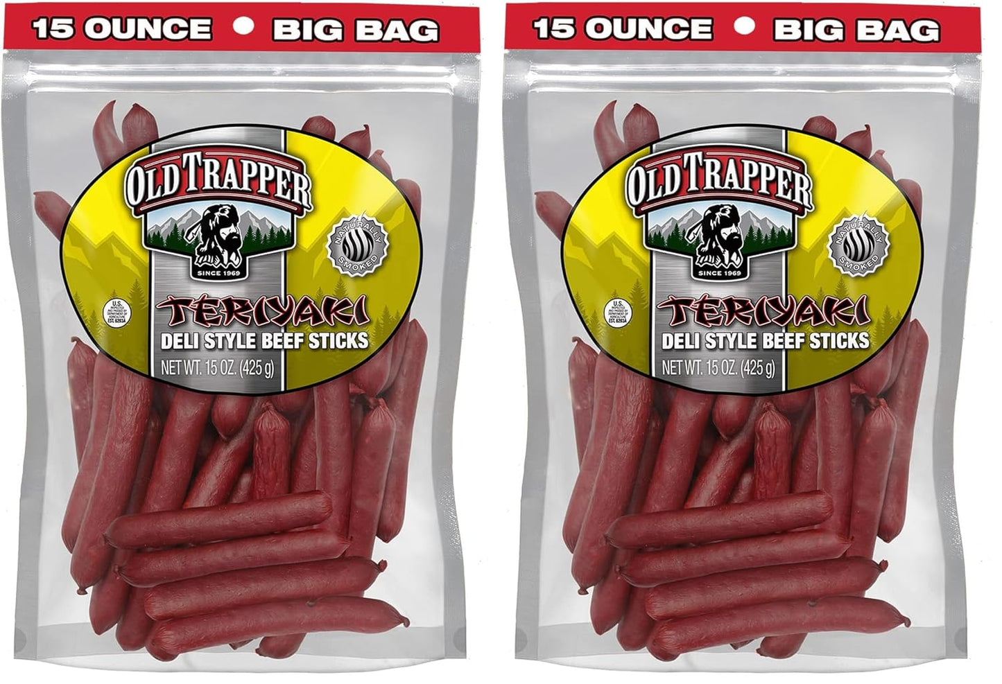 Old Trapper Original Deli-Style Beef Sticks,15-Ounce Package, Perfect for On-the-Go Snacking, Six Grams of Protein and Zero Grams of Sugar per Serving (Pack of One)