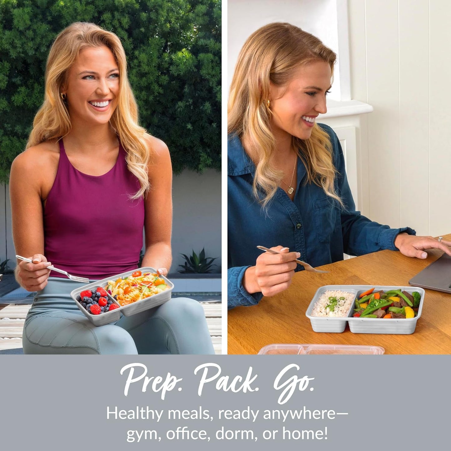 Bentgo Prep - 20-Piece 2-Compartment Reusable Meal Prep Containers with Lids, PFAS & BPA Free Materials, Durable, Microwave, Freezer, & Dishwasher Safe To Go Food Storage (Silver)