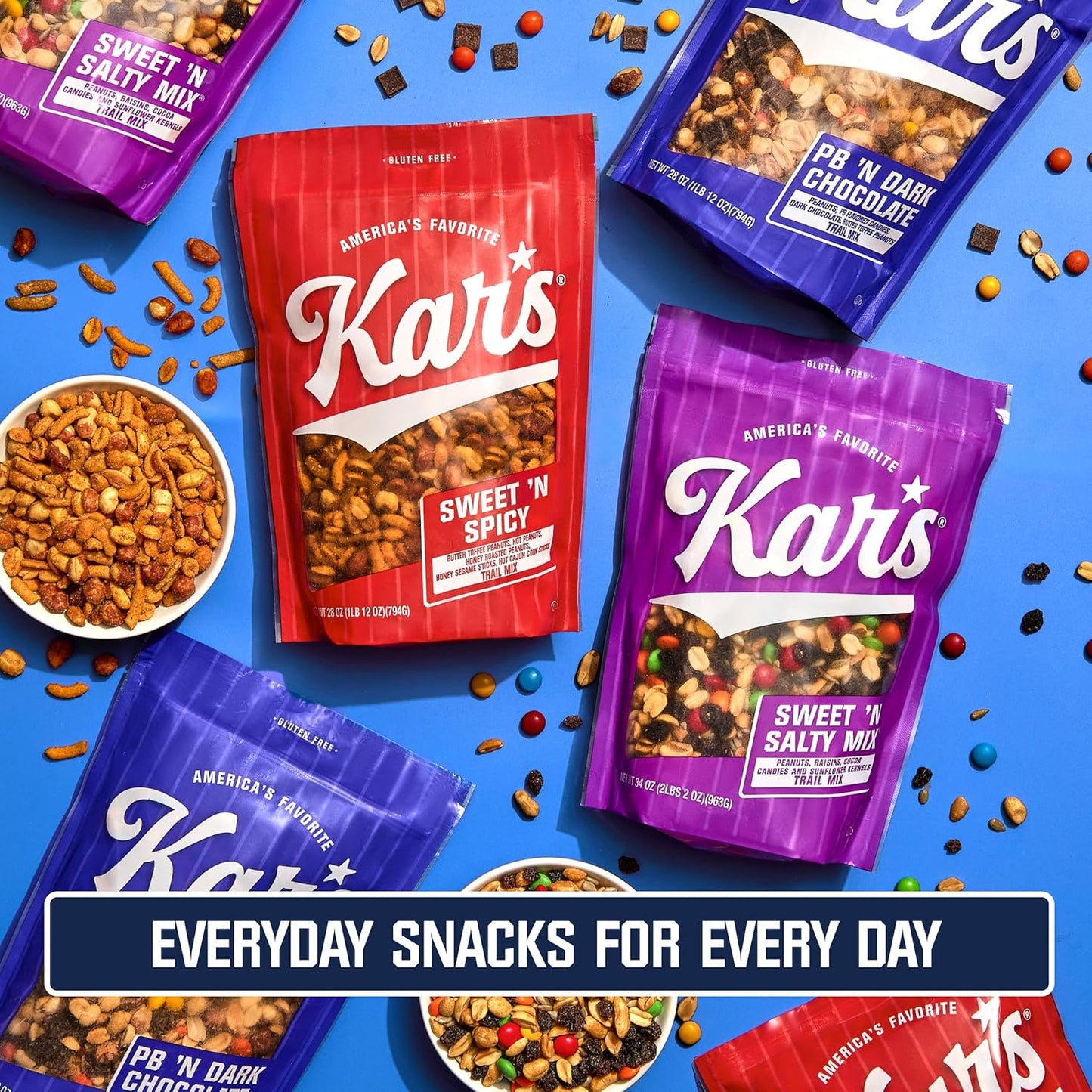 Kar’s Nuts Sweet ‘N Salty Trail Mix Variety Pack, Pack of 24 – Sweet ‘N Salty, Sweet ‘N Spicy, Peanut Butter ‘N Dark Chocolate – Individually Wrapped, Gluten-Free Snack Mix