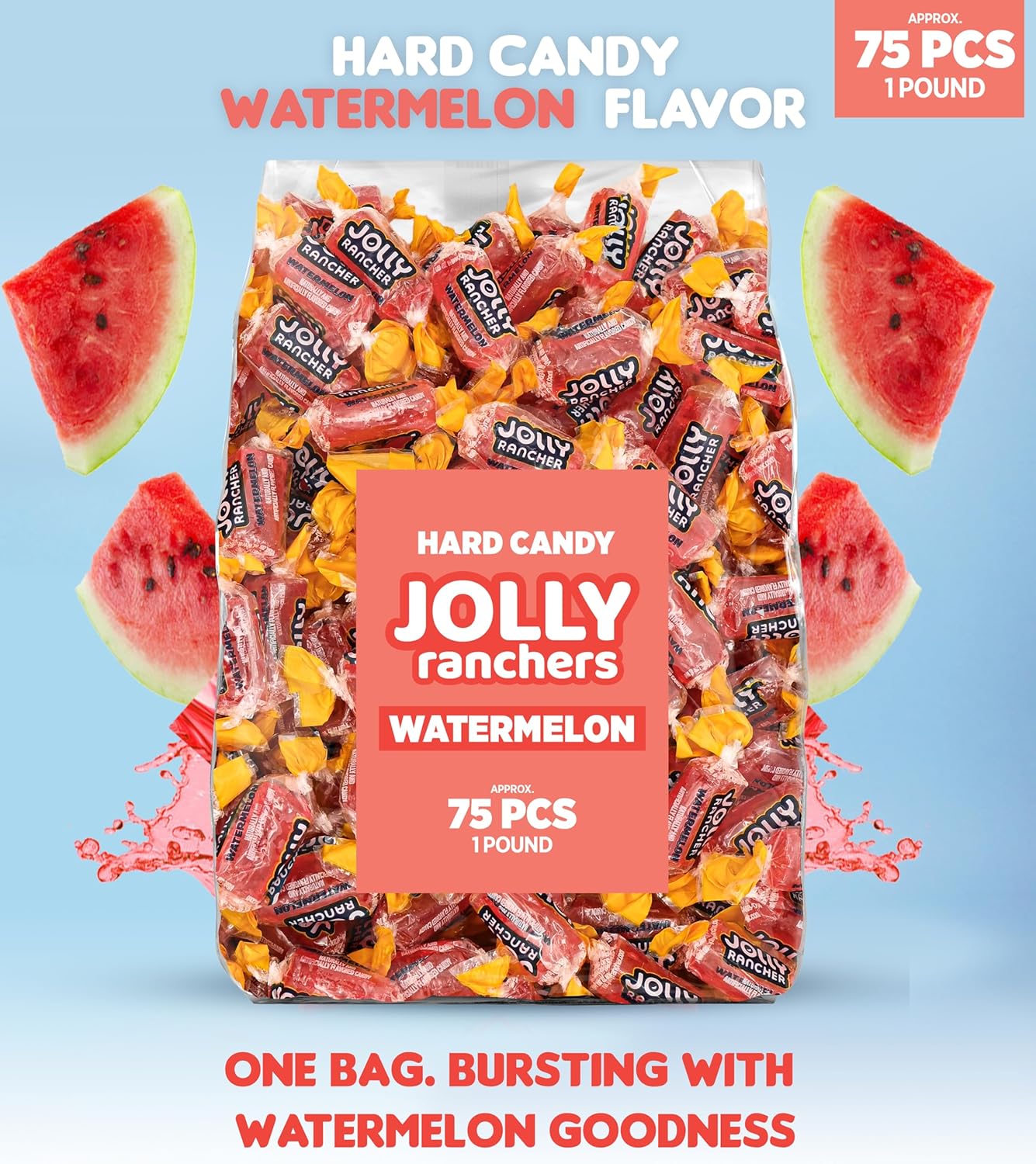 Watermelon Jolly Ranchers Hard Candy β Original Flavor β 1 LB Bulk Bag (Approx. 75 Pieces) β Individually Wrapped Sweet & Tart Candy for Birthday Parties, Baby Showers, Back to School & Gift Bags