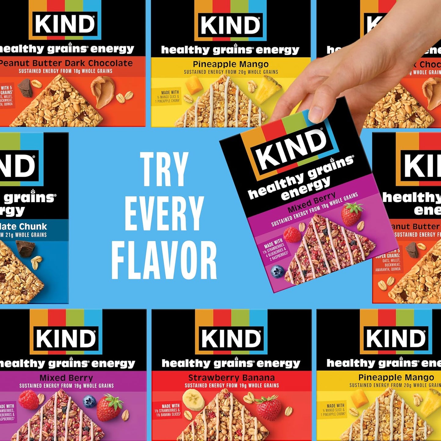 KIND Healthy Grains Energy Bars, Dark Chocolate Chunk, Gluten Free, Healthy Snacks, 21g Whole Grains, 10 Count