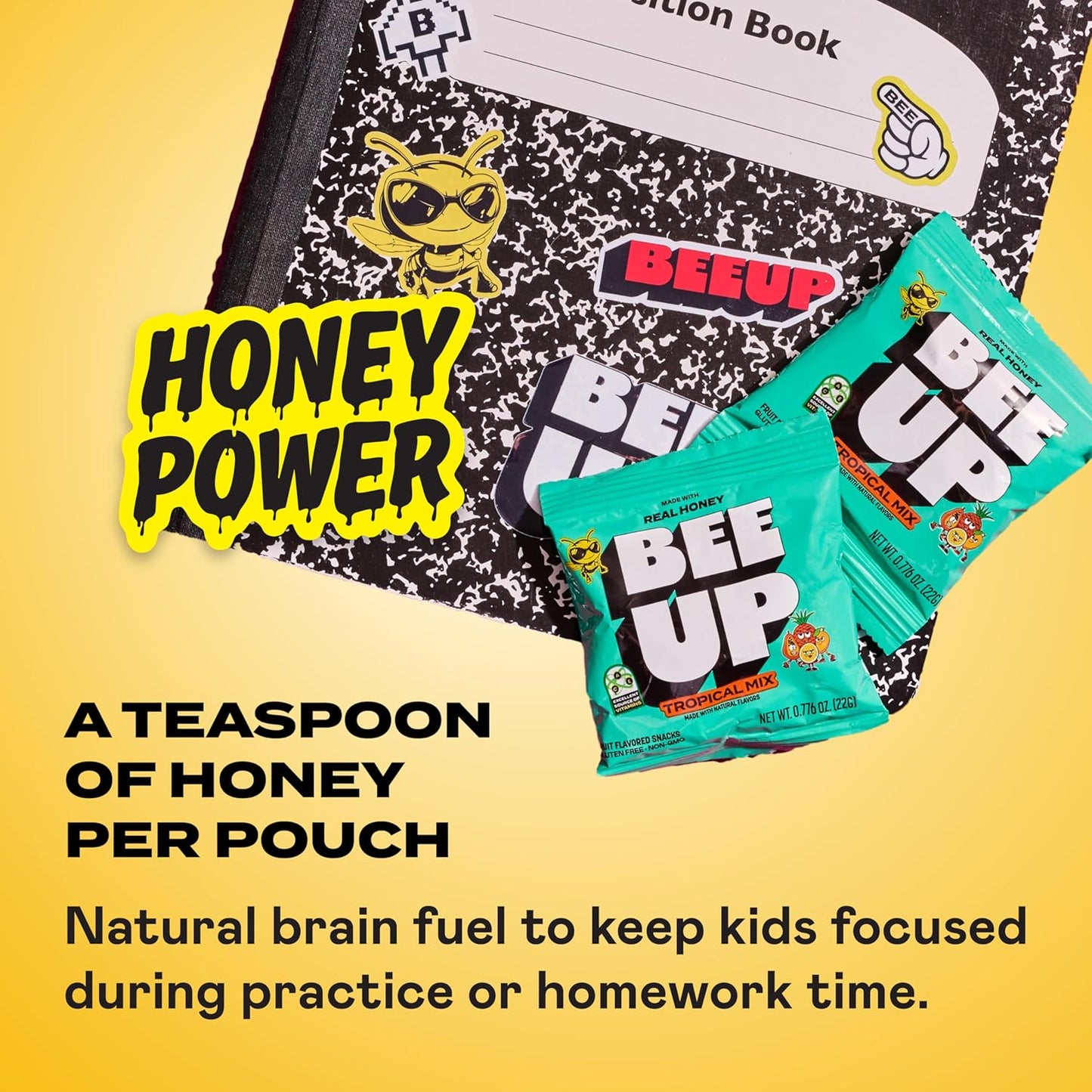 BEEUP Honey Fruit Snacks – With a Teaspoon of Honey in Every Pouch – Dye Free, No Corn Syrup – Individually Wrapped Fruit Snack Packs for School, Sports, Soccer – Very Berry (Pack of 10)