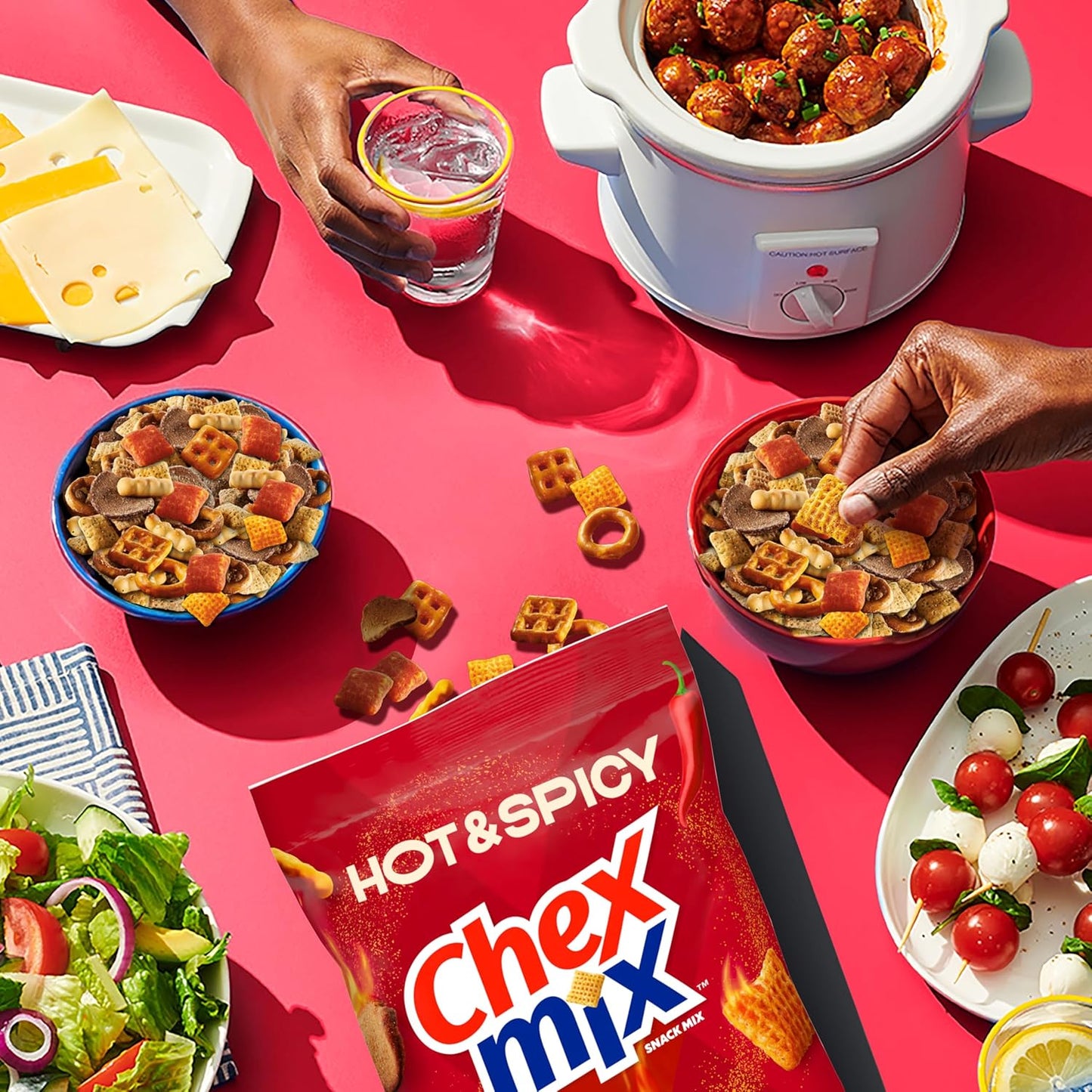 Chex Mix Hot and Spicy Snack Mix, Savory Snack Bag, Family Size, 13.5 oz