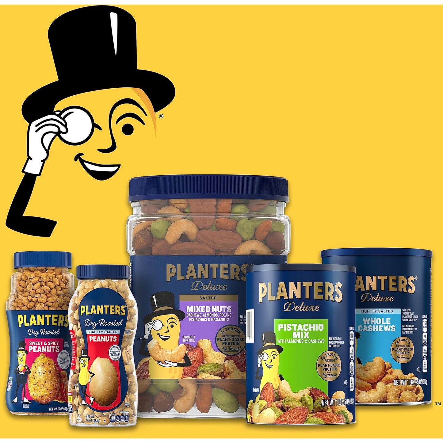 Planters salted peanuts, 16oz dry roasted party snacks with plant-based protein, 1 jar