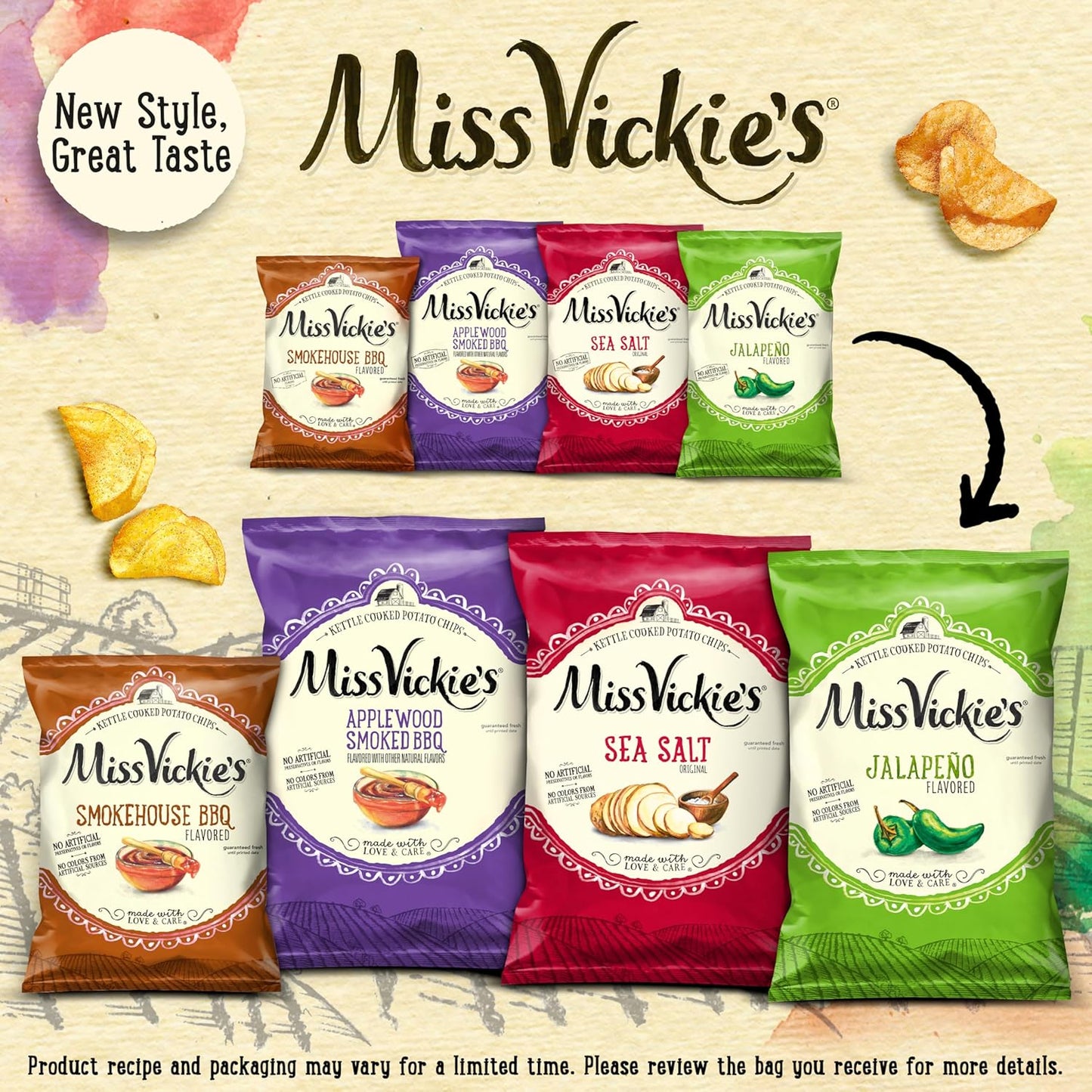 Miss Vickie's Kettle Cooked Potato Chips, Variety Pack, 1.375 Ounce (Pack of 28)