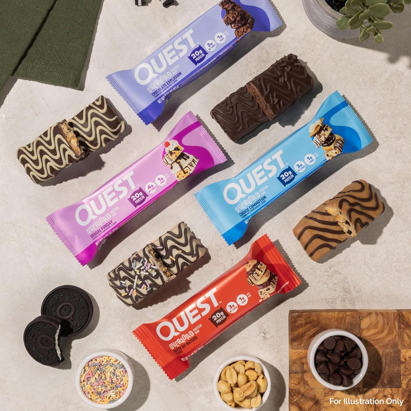 Quest Nutrition Overload Protein Bars, Nutty by Nature Flavored Protein Bars, 20g Protein, 1g Sugar, 3g Net Carbs, Gluten Free, 12 Count
