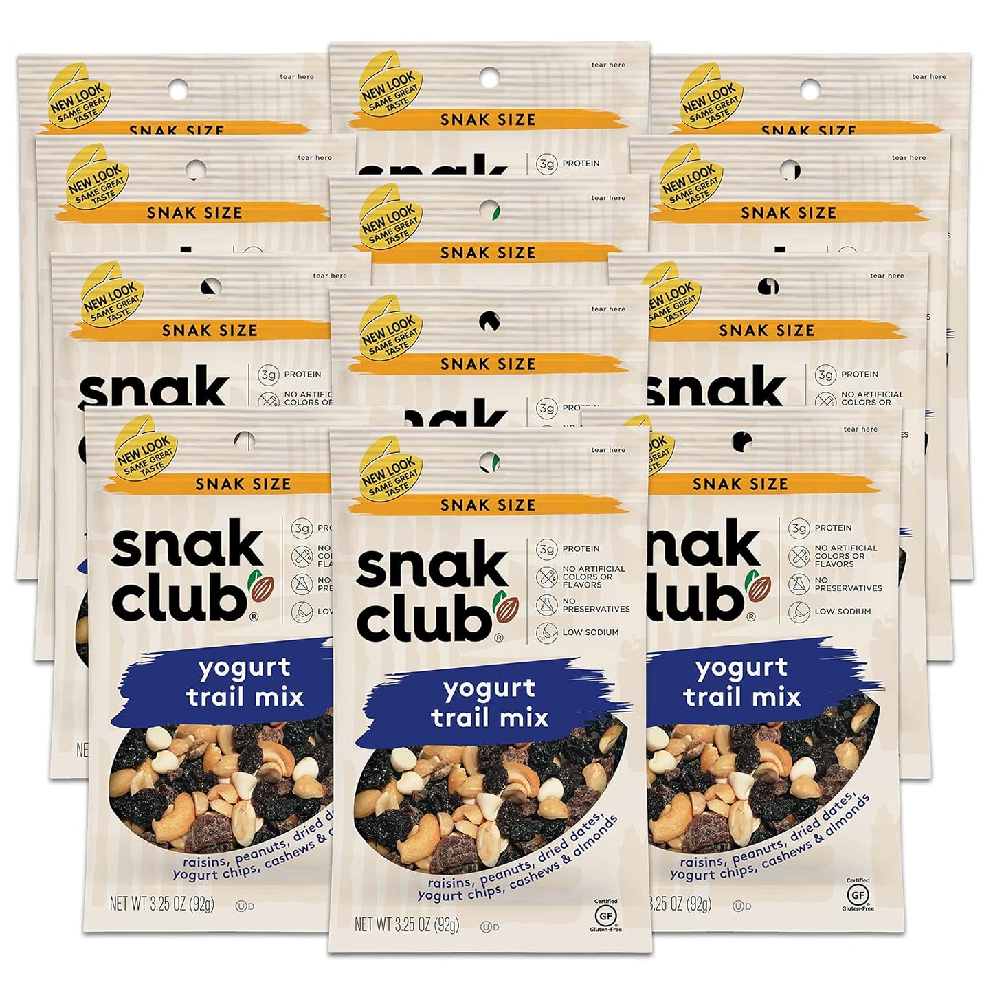Snak Club Energizer Trail Mix with Roasted Salted Peanuts, Raisins, Chocolatey Candies, Roasted Almonds, Gluten-Free and Kosher Snack, 2 oz Bags, 12 Pack