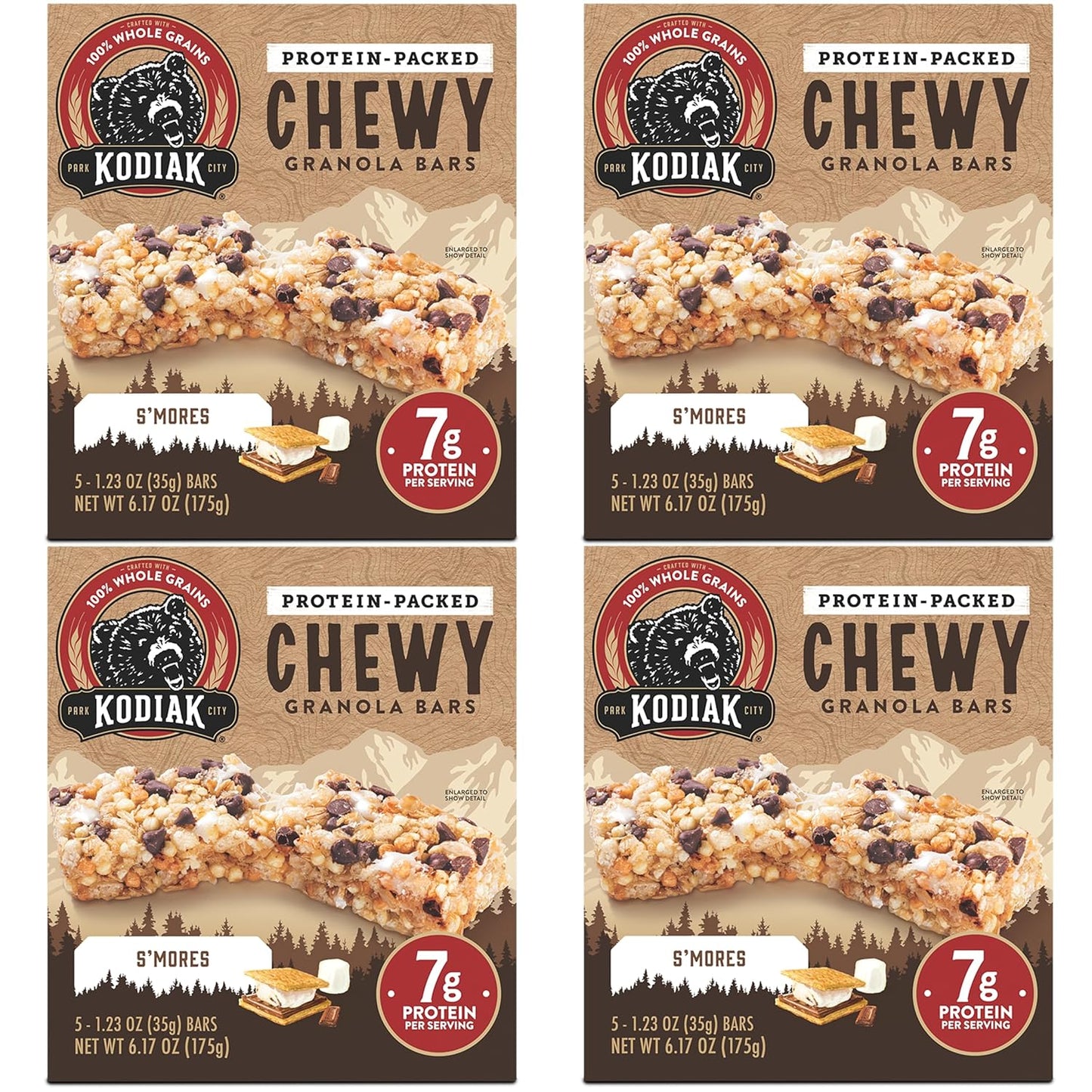 Kodiak Cakes Protein Chewy Granola Bar, S'mores, (Pack of 4 Boxes)