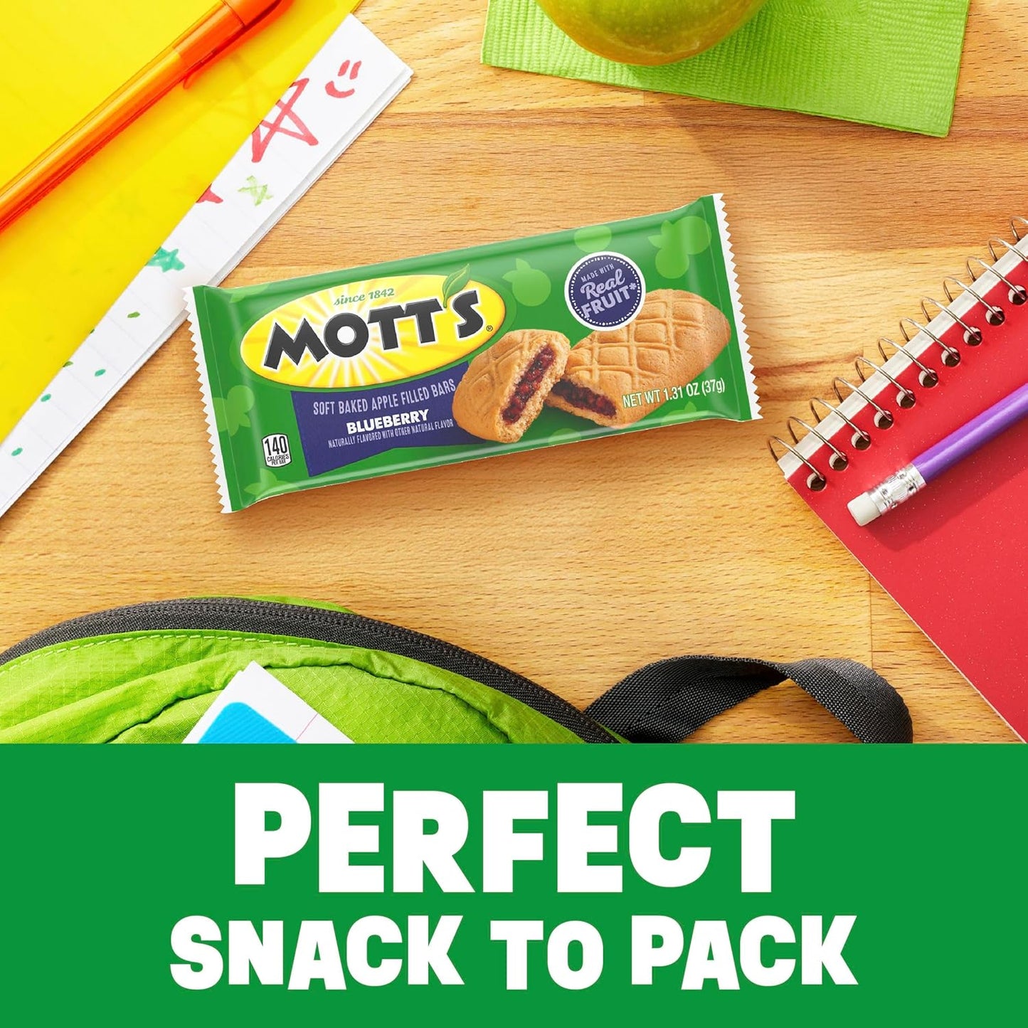 Mott's Soft Baked Apple Filled Bars, Blueberry Flavor Snacks, Made with Real Fruit, 5 Ct, 6.55 oz