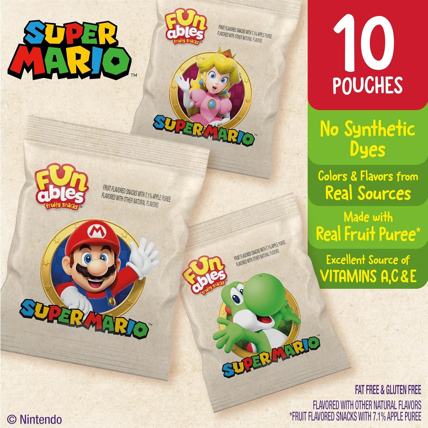 Funables Fruity Snacks, Super Mario, Assorted Fruit, Flavored Snacks, 0.8 oz 10 ct