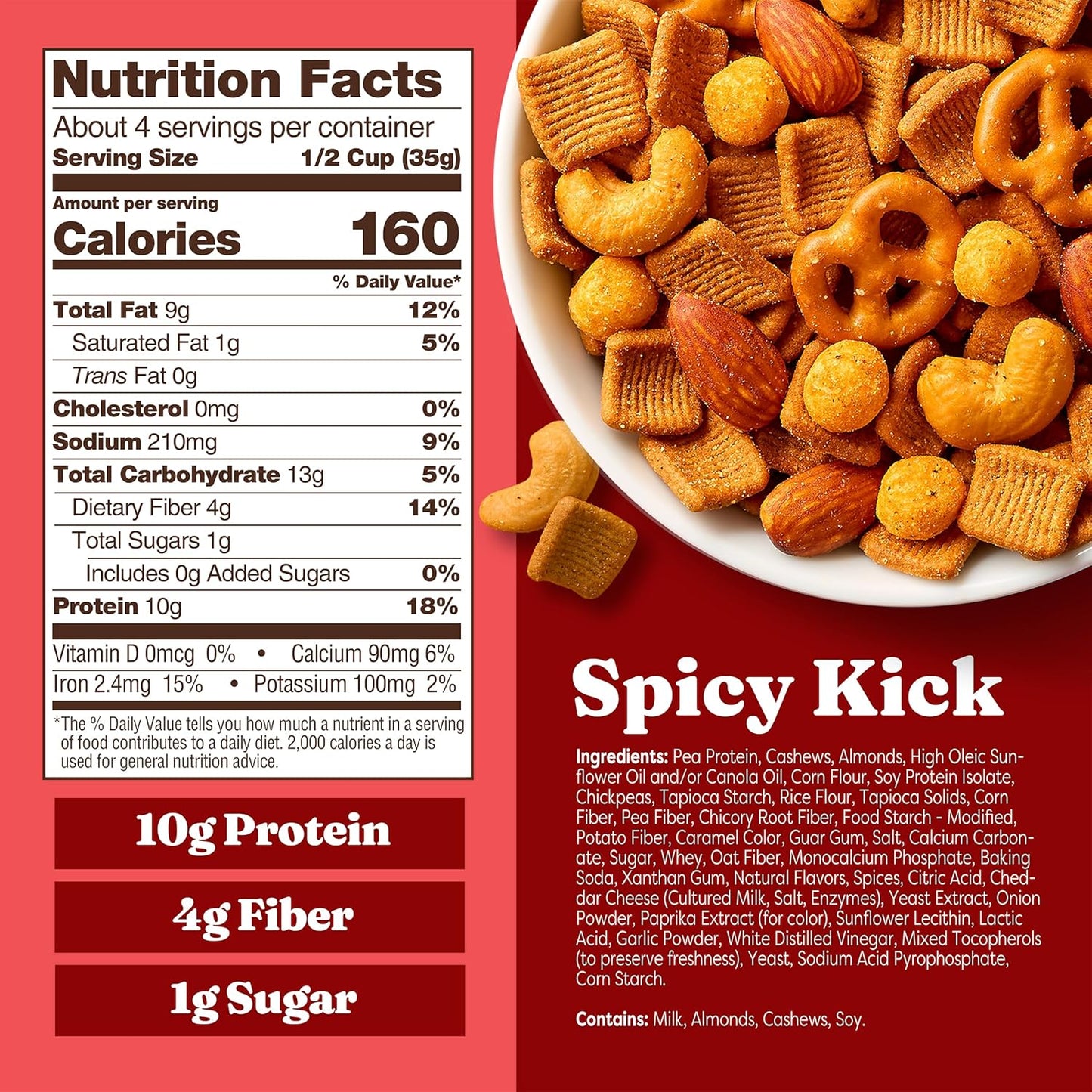 Catalina Crunch Protein Snack Mix - 10g Protein, 1g Sugar per Serving - Good Source of Fiber, Gluten Free - Spicy Kick, 5.25 Ounce Bag (Pack of 1) - Packaging May Vary