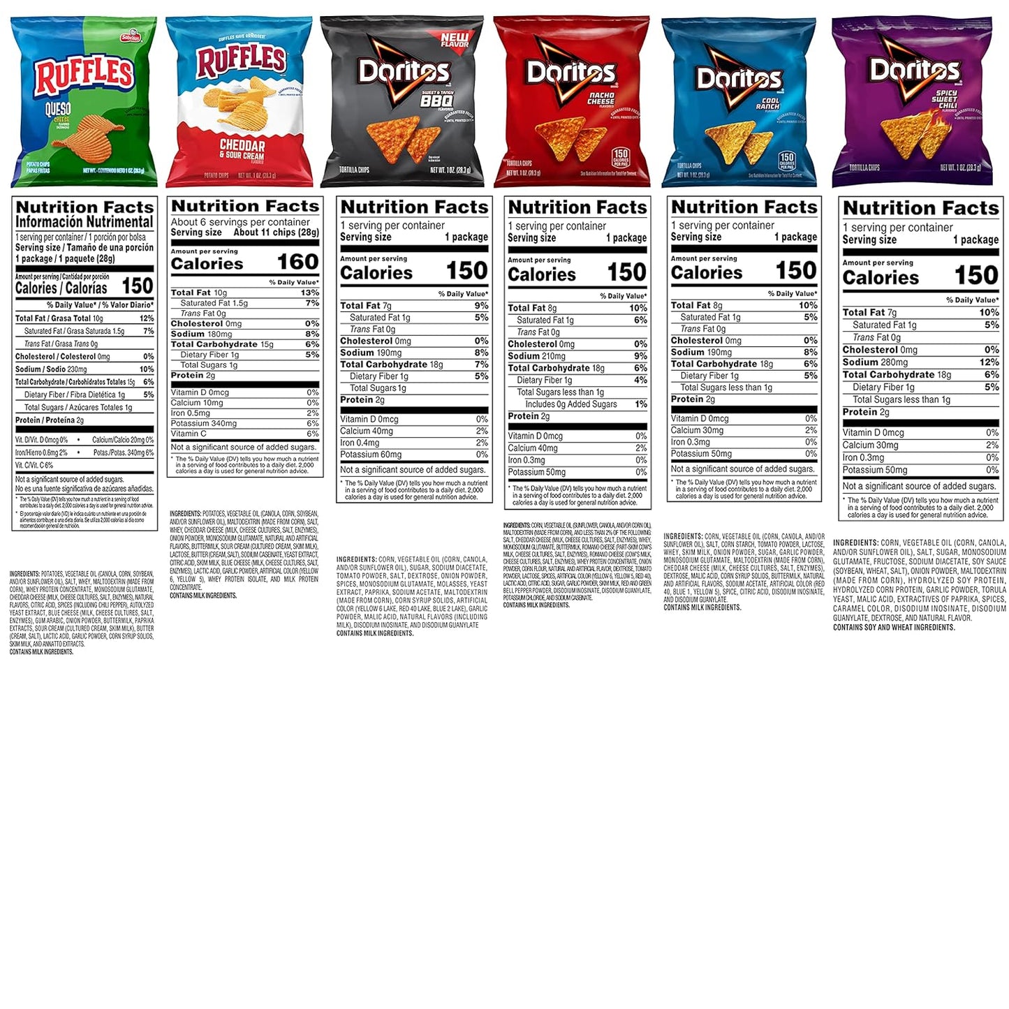 Ruffles FritoLay Variety Packs Flavors 1oz Bags, Ruffles & Doritos Bold Mix, 40 Count