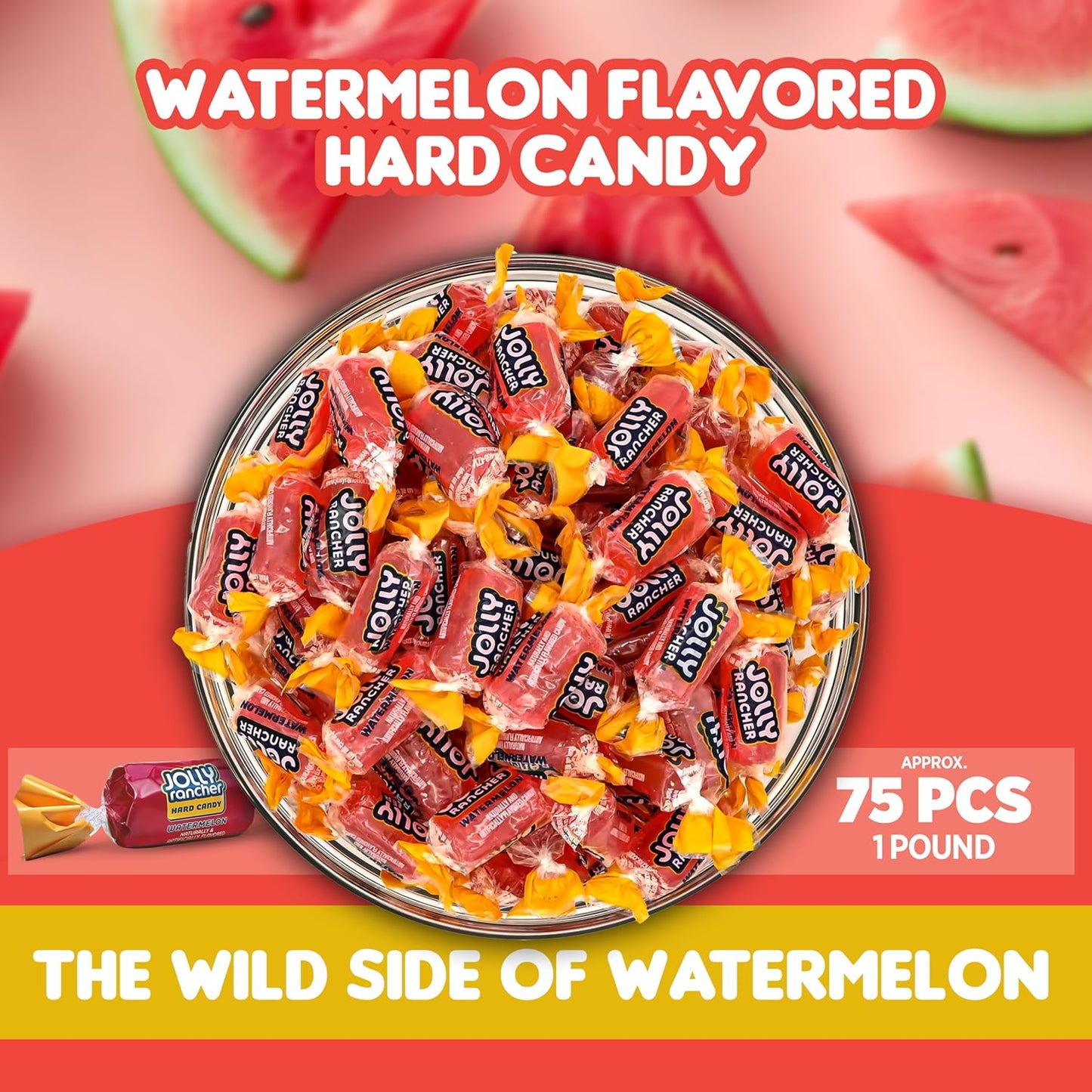 Watermelon Jolly Ranchers Hard Candy β Original Flavor β 1 LB Bulk Bag (Approx. 75 Pieces) β Individually Wrapped Sweet & Tart Candy for Birthday Parties, Baby Showers, Back to School & Gift Bags