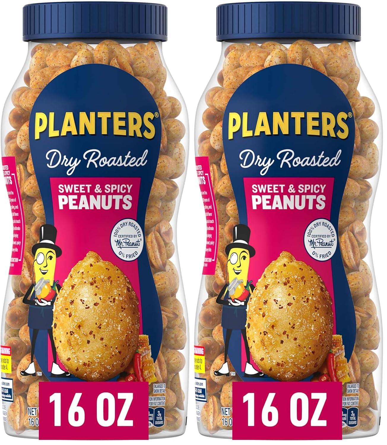 PLANTERS Salted Peanuts, Dry Roasted Peanuts, Party Snacks, Plant Based Protein, Snacks For Adults, 16oz (1 Jar)