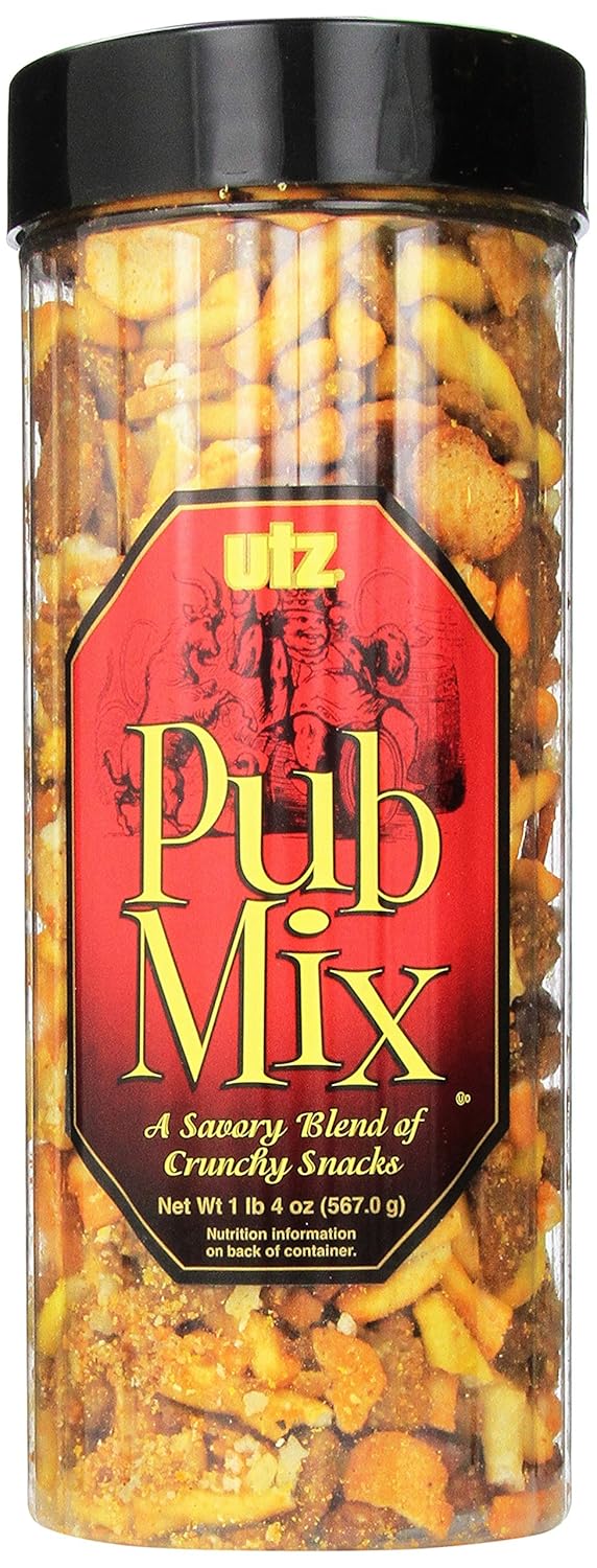 Utz Pub Mix, 42 Oz. Barrel, Savory Snack Mix with a Blend of Crunchy Flavors for a Tasty Party Snack, Resealable Container, Trans-Fat Free and Kosher Certified