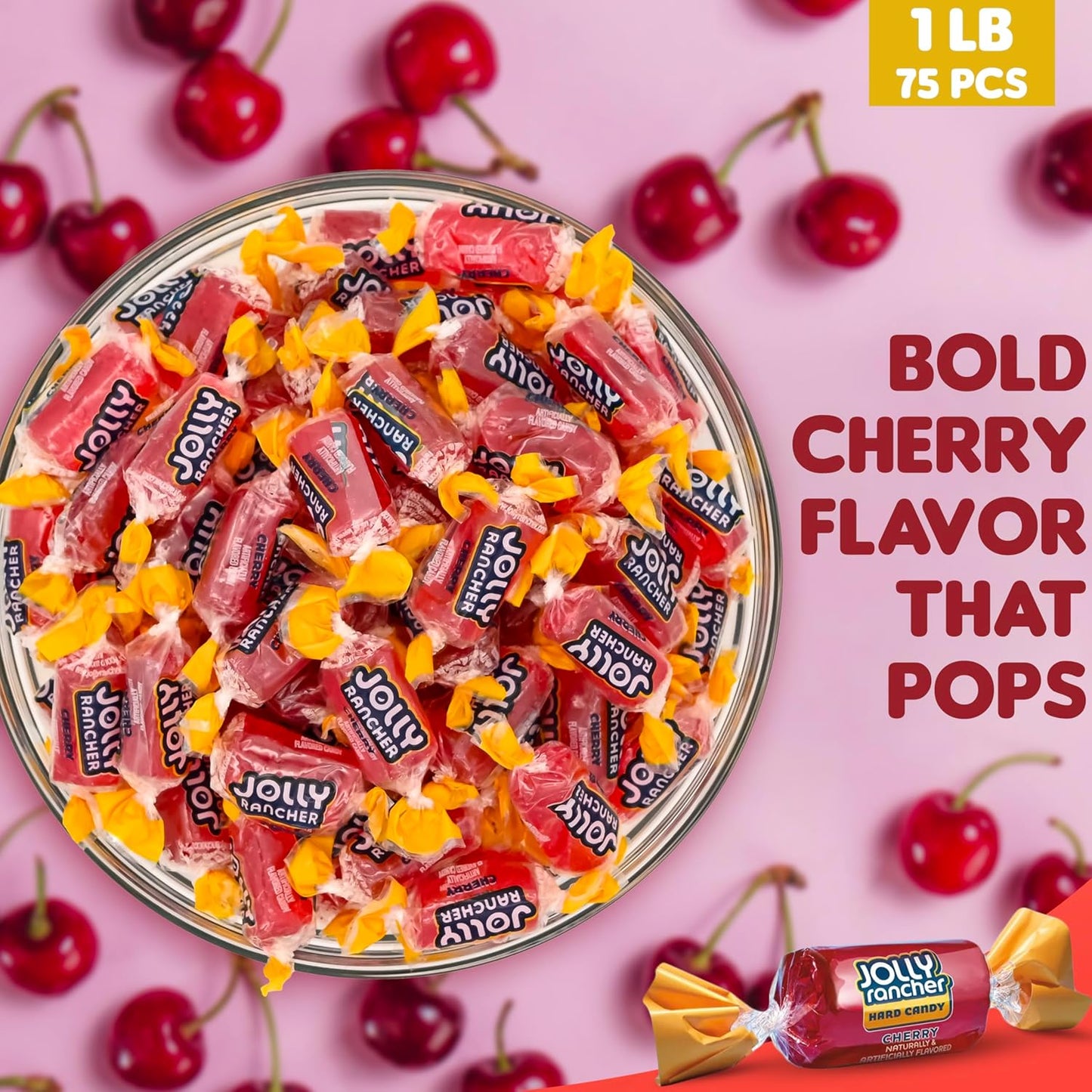 Cherry Jolly Ranchers Hard Candy β Original Flavor β 1 LB Bulk Bag (Approx. 75 Pieces) β Individually Wrapped Tart & Sweet Treats for Baby Showers, Back to School, Birthdays & Gift Bags